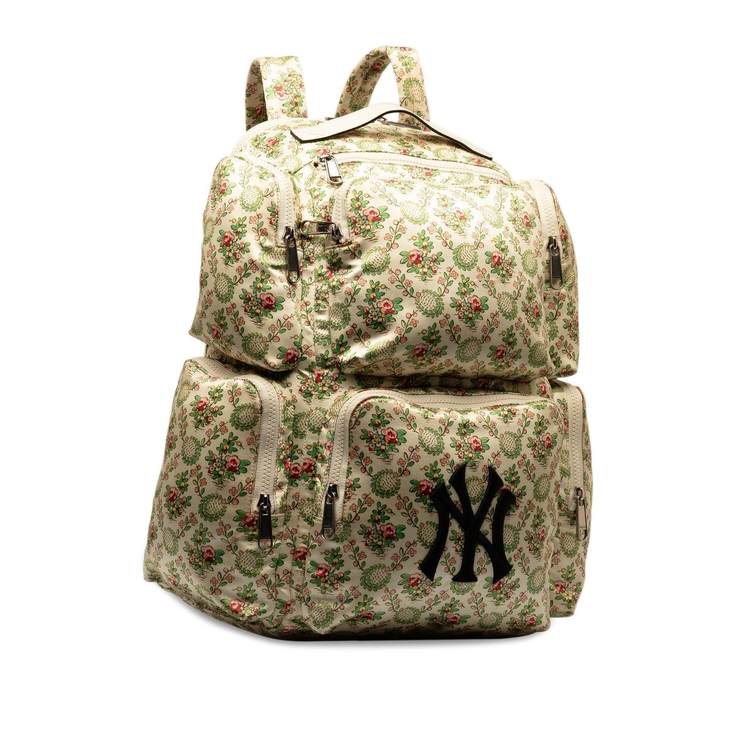 Gucci MLB Floral NY Yankees Patch Satin Brown Backpack