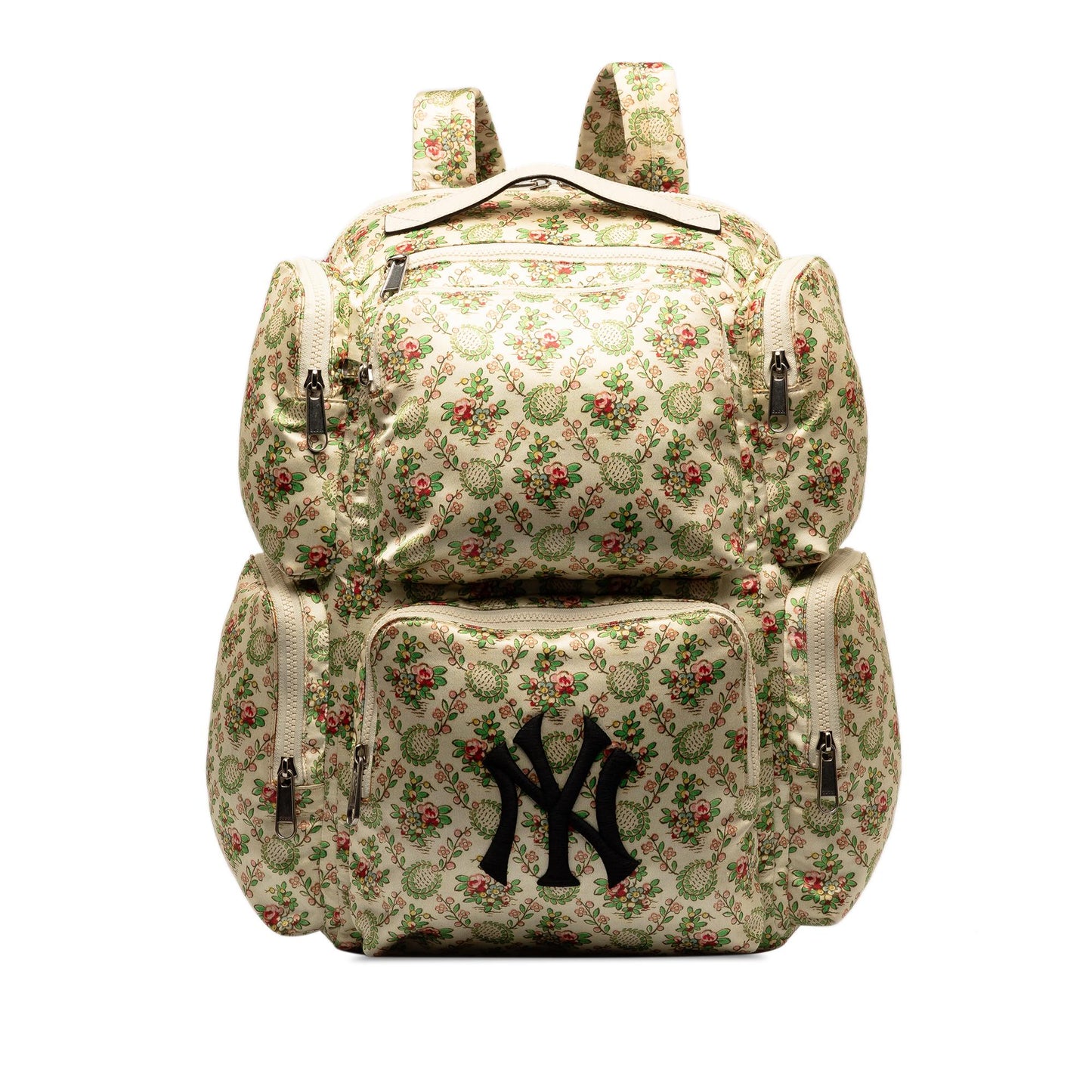 Gucci MLB Floral NY Yankees Patch Satin Brown Backpack Shg Chovbl