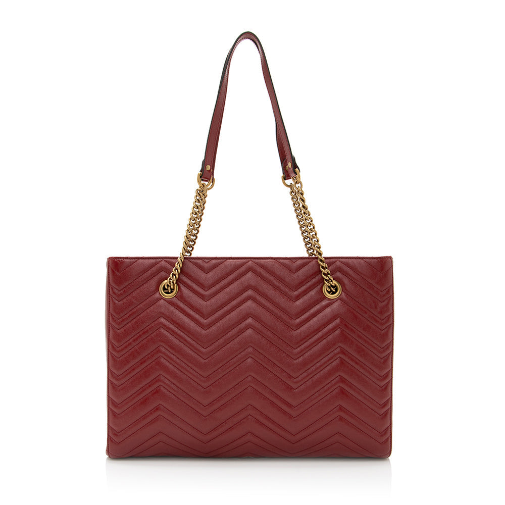 Gucci GG Marmont Chain SHF Matelasse Calfskin Red Medium Tote Bag