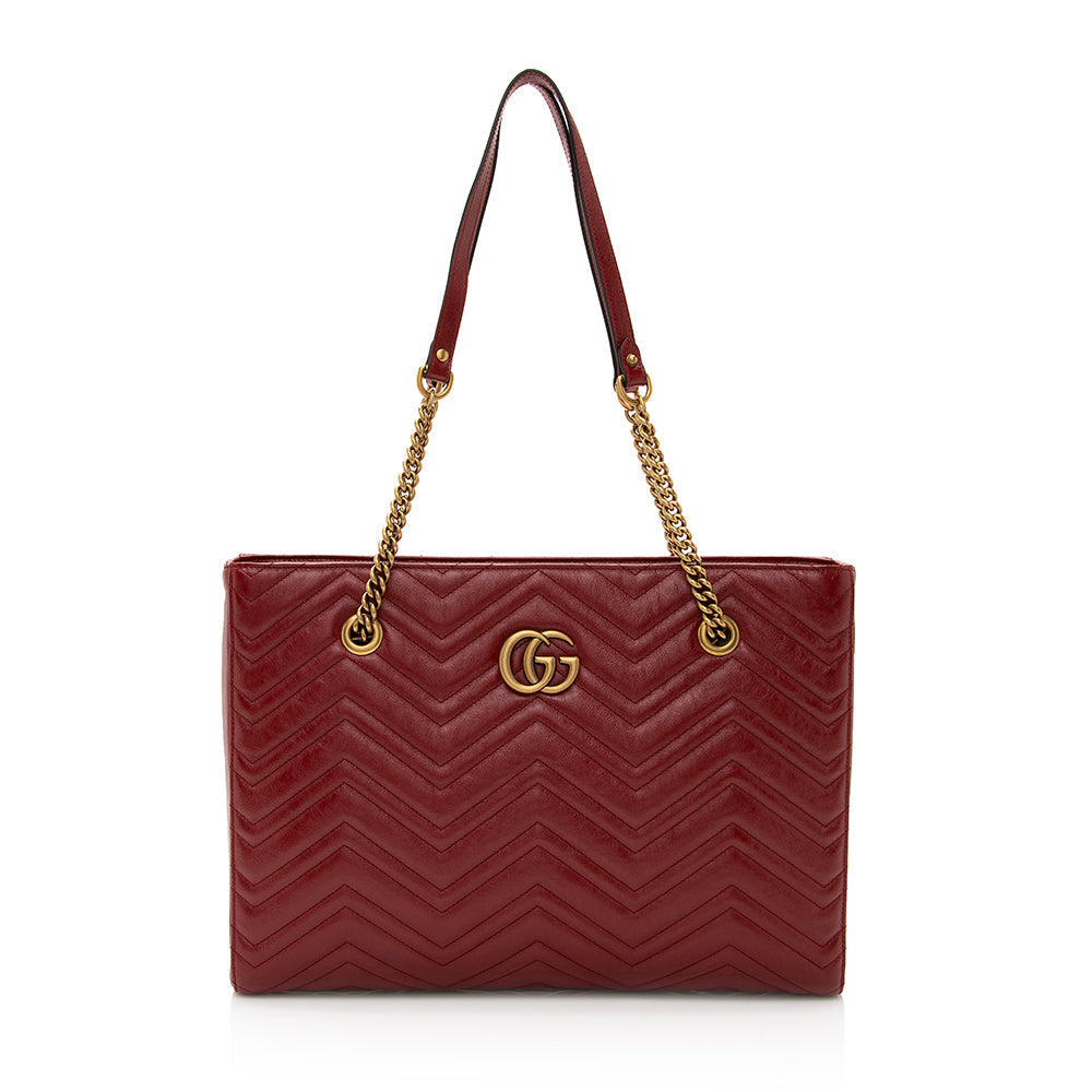 Gucci GG Marmont Chain SHF Matelasse Calfskin Red Medium Tote Bag