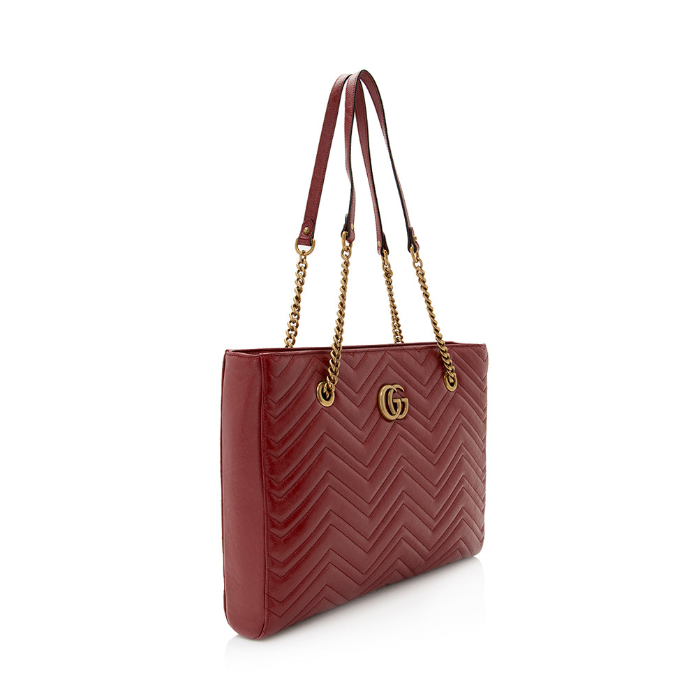 Gucci GG Marmont Chain SHF Matelasse Calfskin Red Medium Tote Bag