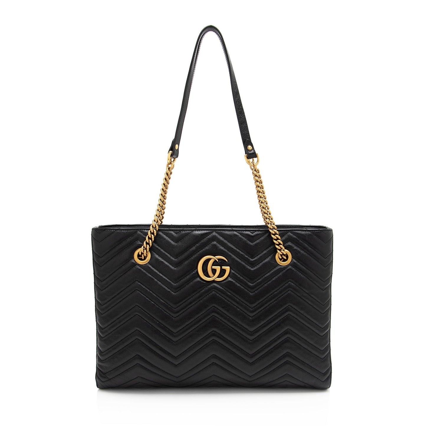Gucci GG Marmont Chain Matelasse Calfskin Black Medium Tote Bag