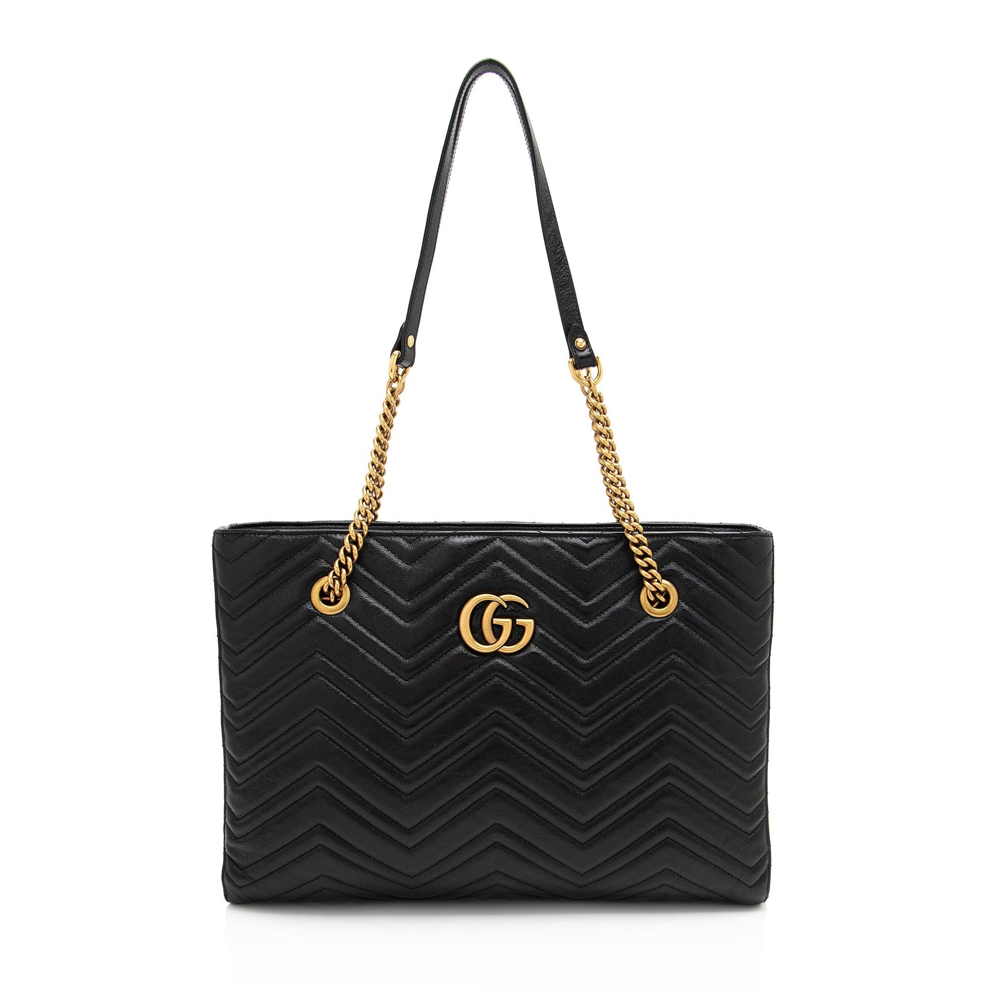 Gucci GG Marmont Chain Matelasse Calfskin Black Medium Tote Bag