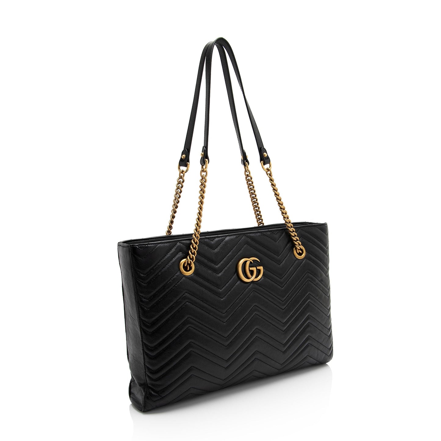 Gucci GG Marmont Chain Matelasse Calfskin Black Medium Tote Bag