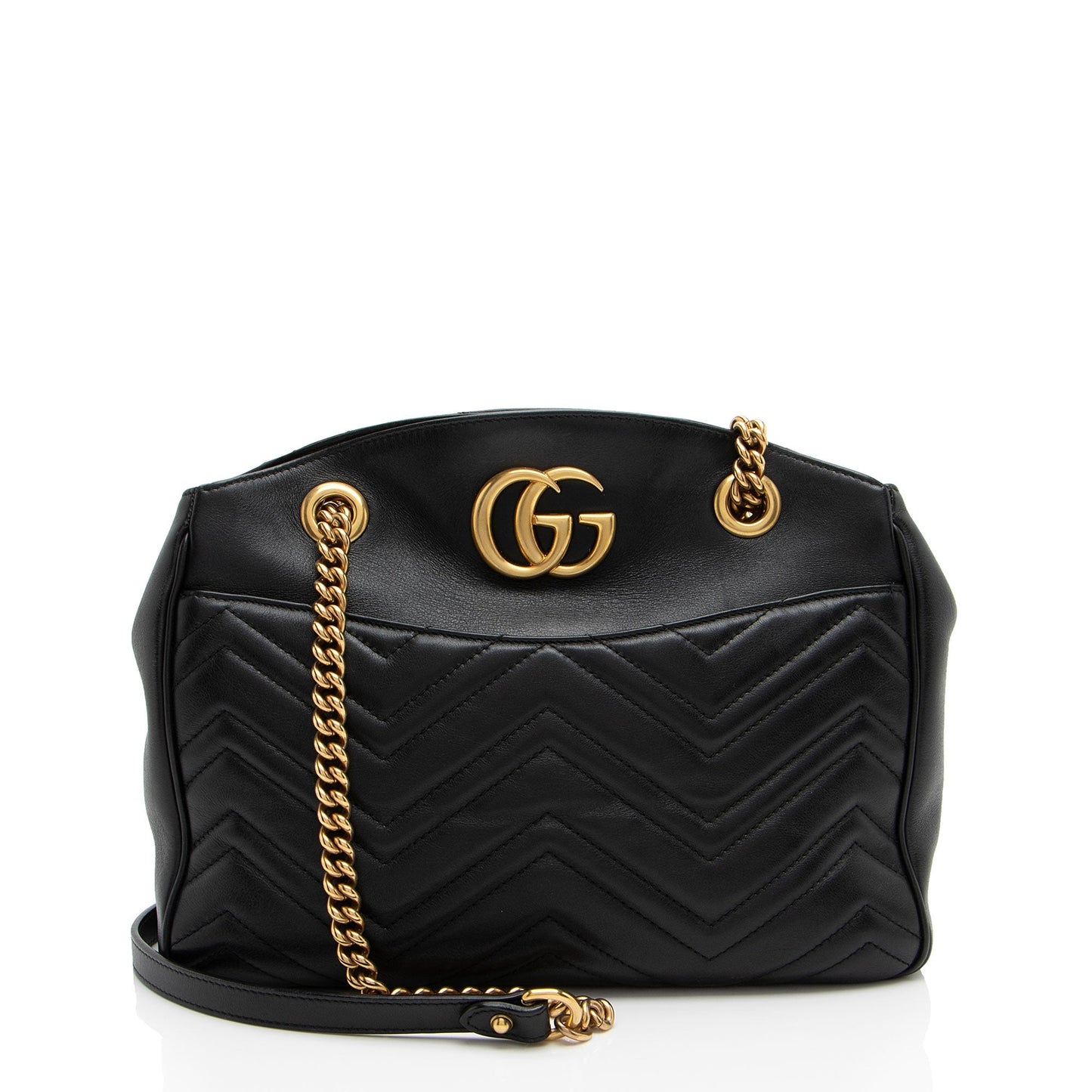 Gucci GG Marmont Open SHF-iImF5c Matelasse Calfskin Black Medium Shoulder Bag