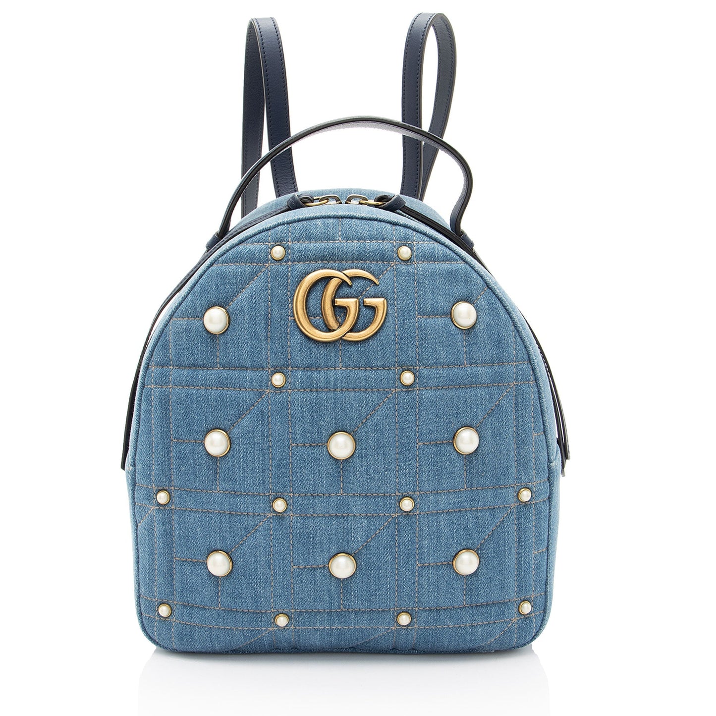 Gucci Pearl GG Marmont Backpack Matelasse Denim