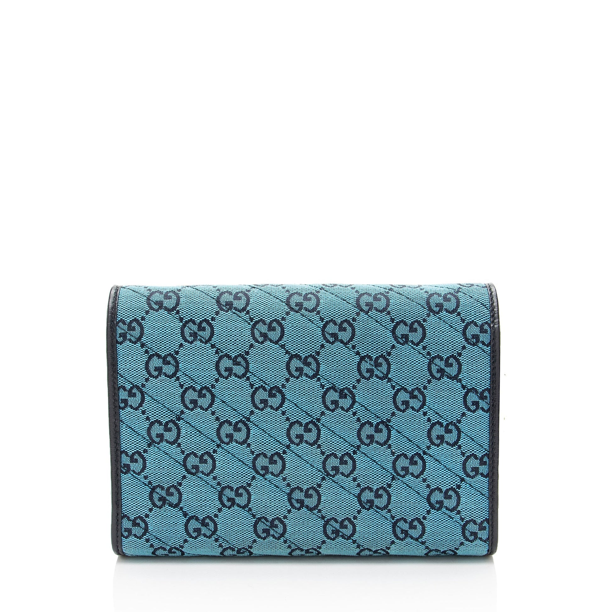 Gucci GG Marmont Wallet on Matelasse Leather Canvas Blue Crossbody Bag