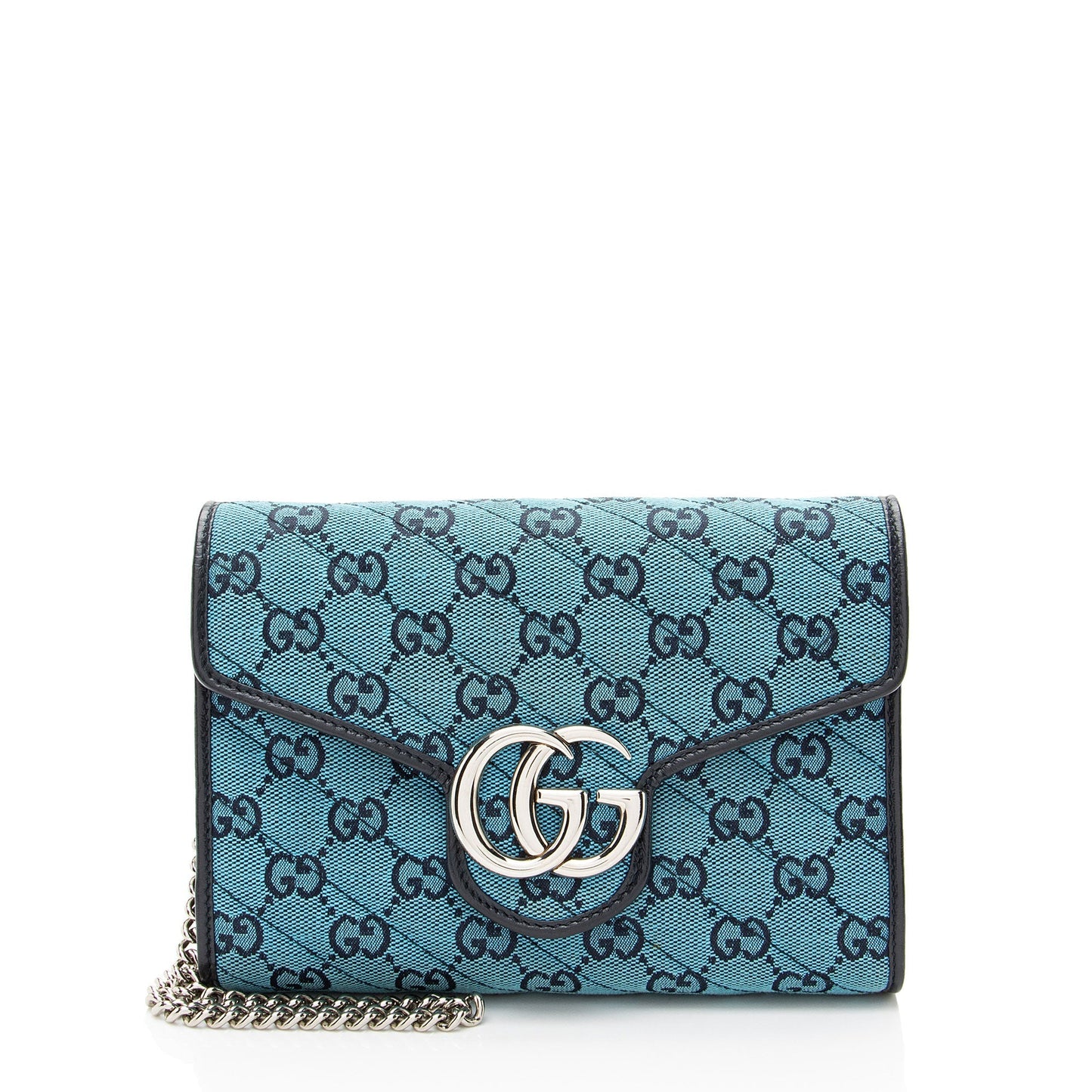 Gucci GG Marmont Wallet on Matelasse Leather Canvas Blue Crossbody Bag
