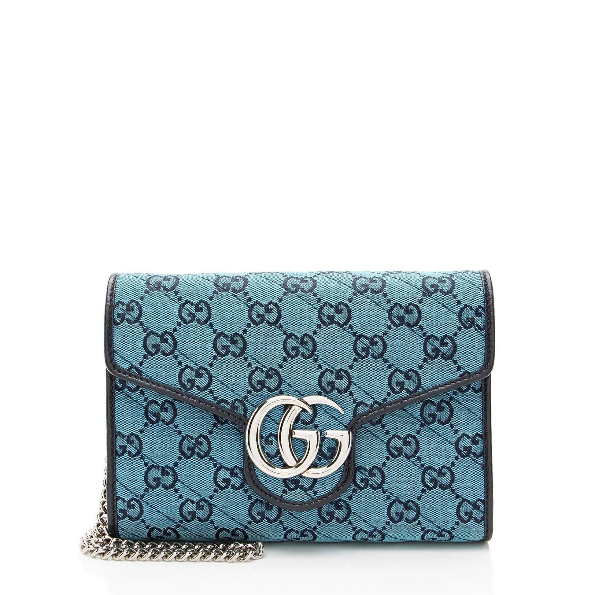 Gucci GG Marmont Wallet on Matelasse Leather Canvas Blue Crossbody Bag