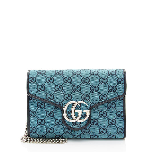 Gucci GG Marmont Wallet on Matelasse Leather Canvas Blue Crossbody Bag
