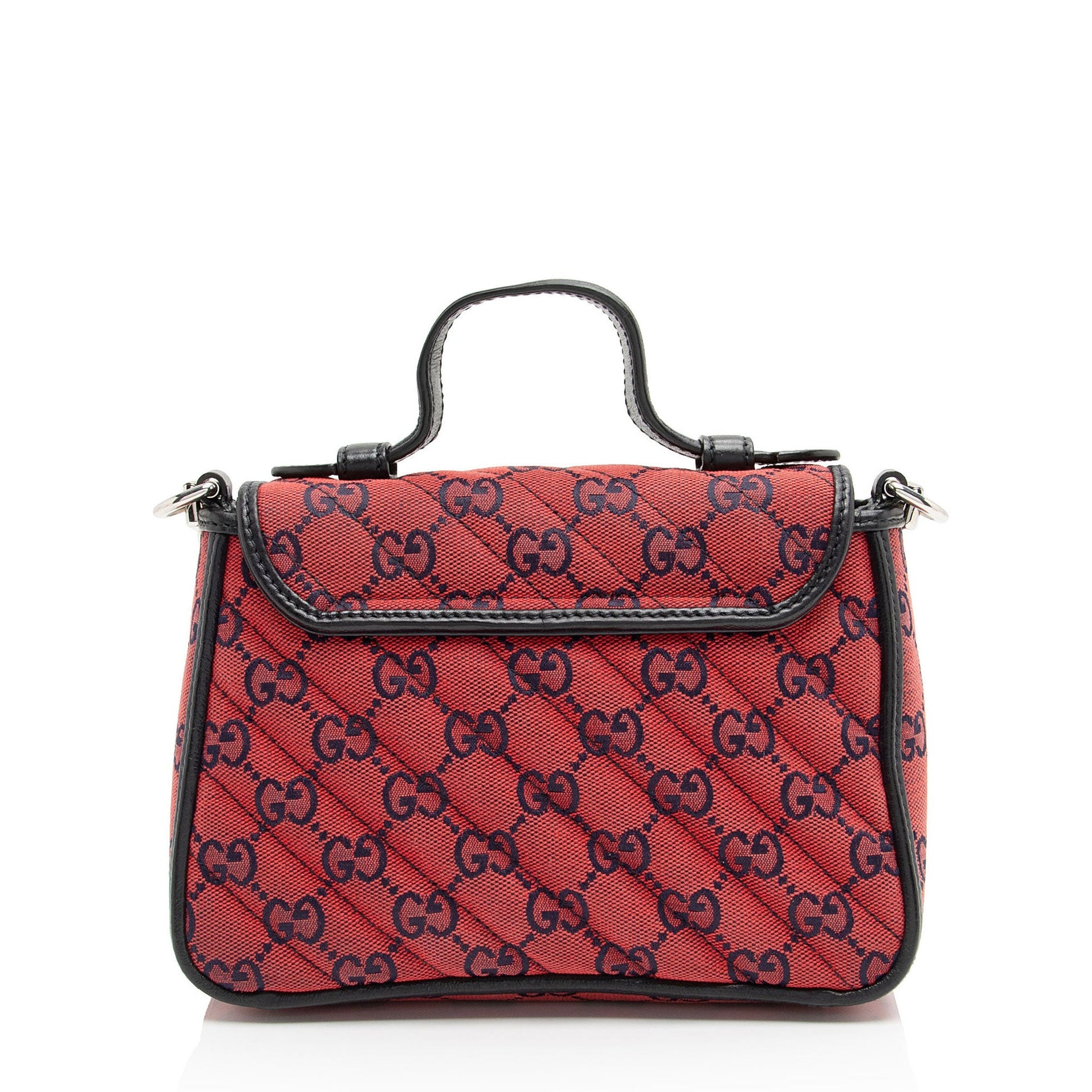 Gucci GG Marmont Top Handle Leather Canvas Black Red Crossbody Bag