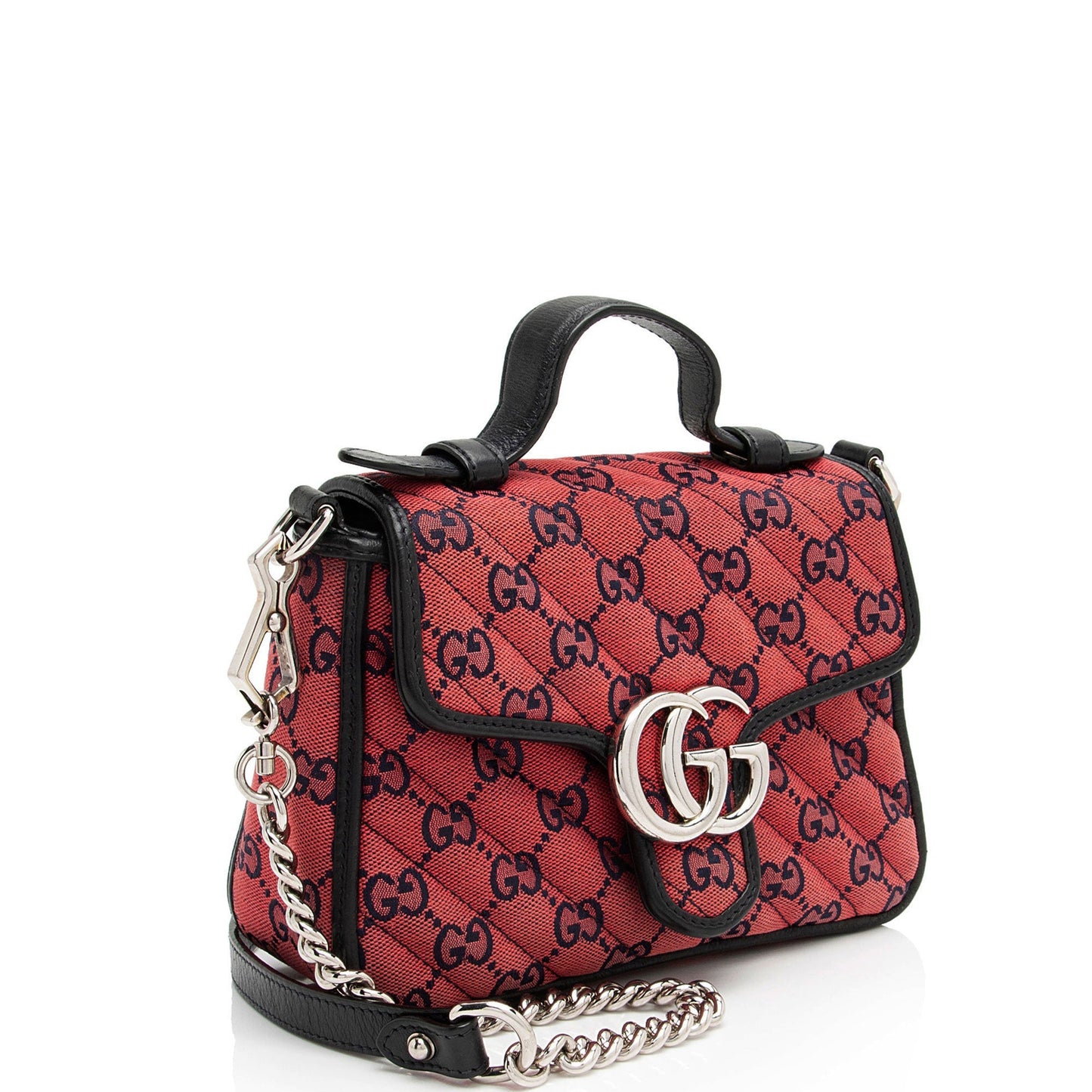 Gucci GG Marmont Top Handle Leather Canvas Black Red Crossbody Bag