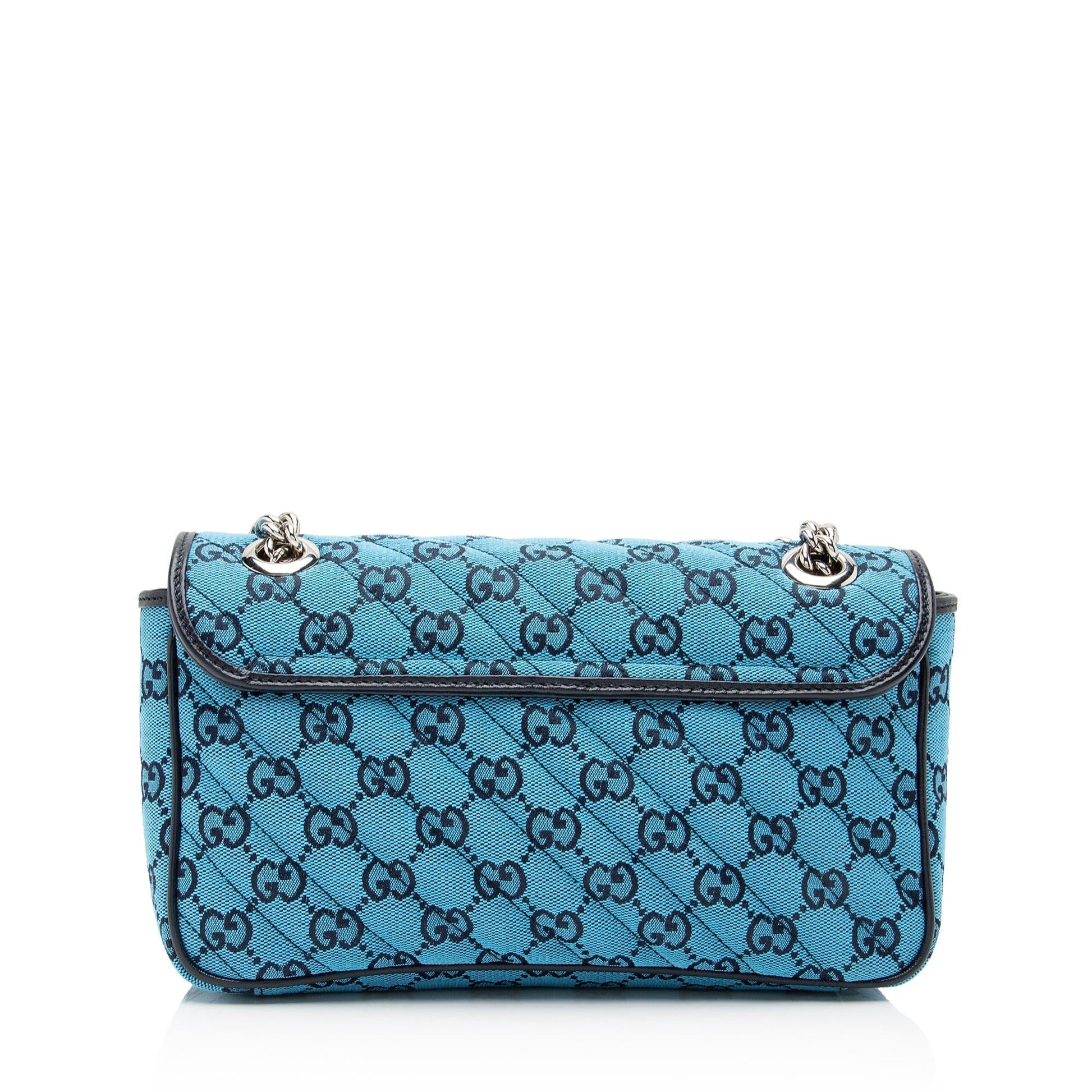 Gucci GG Marmont Flap SHF-jEJnpg Matelasse Leather Canvas Blue Crossbody Bag