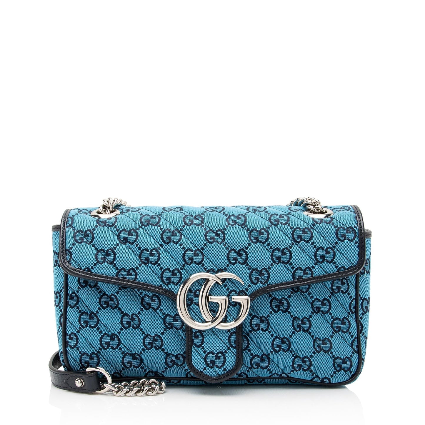 Gucci GG Marmont Flap SHF-jEJnpg Matelasse Leather Canvas Blue Crossbody Bag