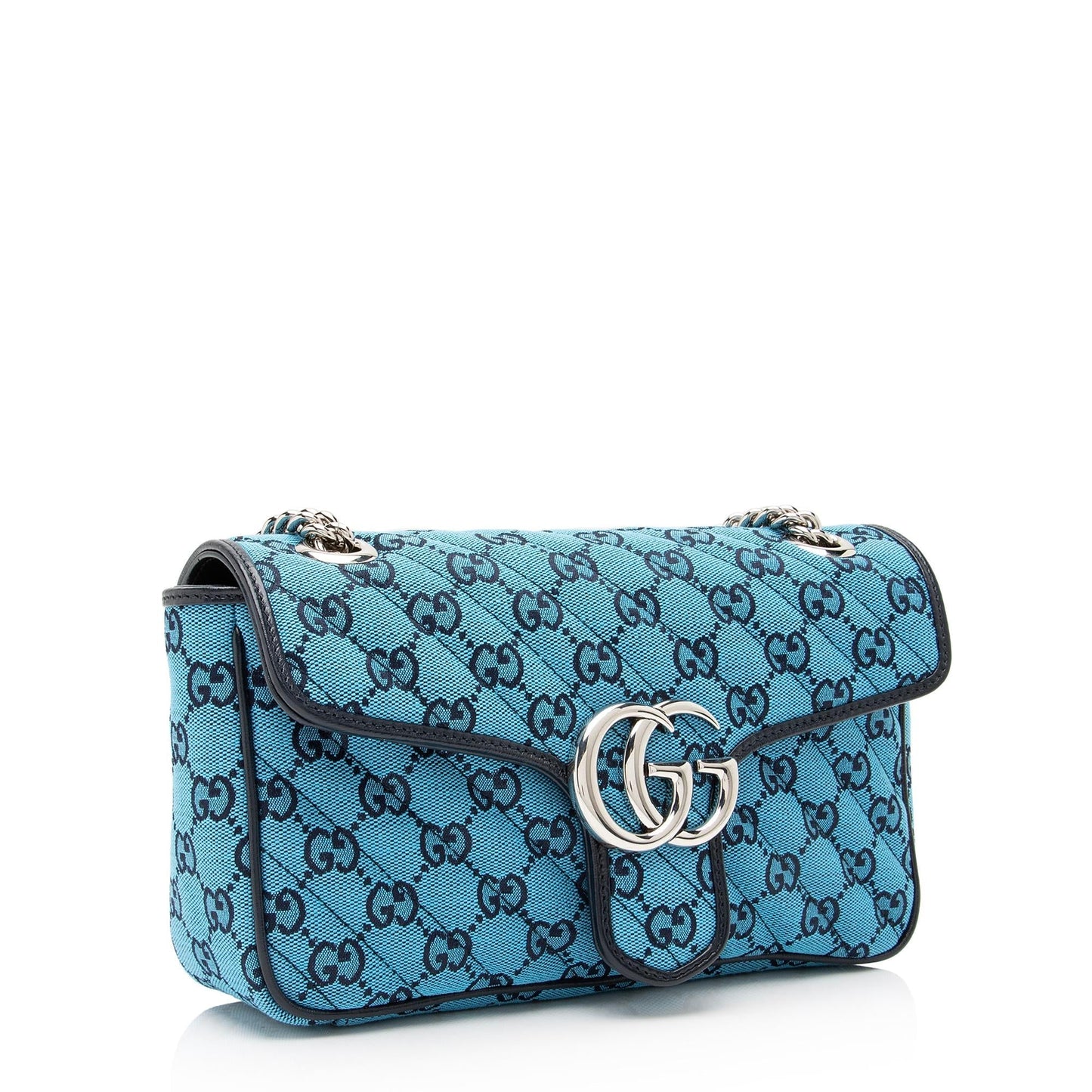 Gucci GG Marmont Flap SHF-jEJnpg Matelasse Leather Canvas Blue Crossbody Bag