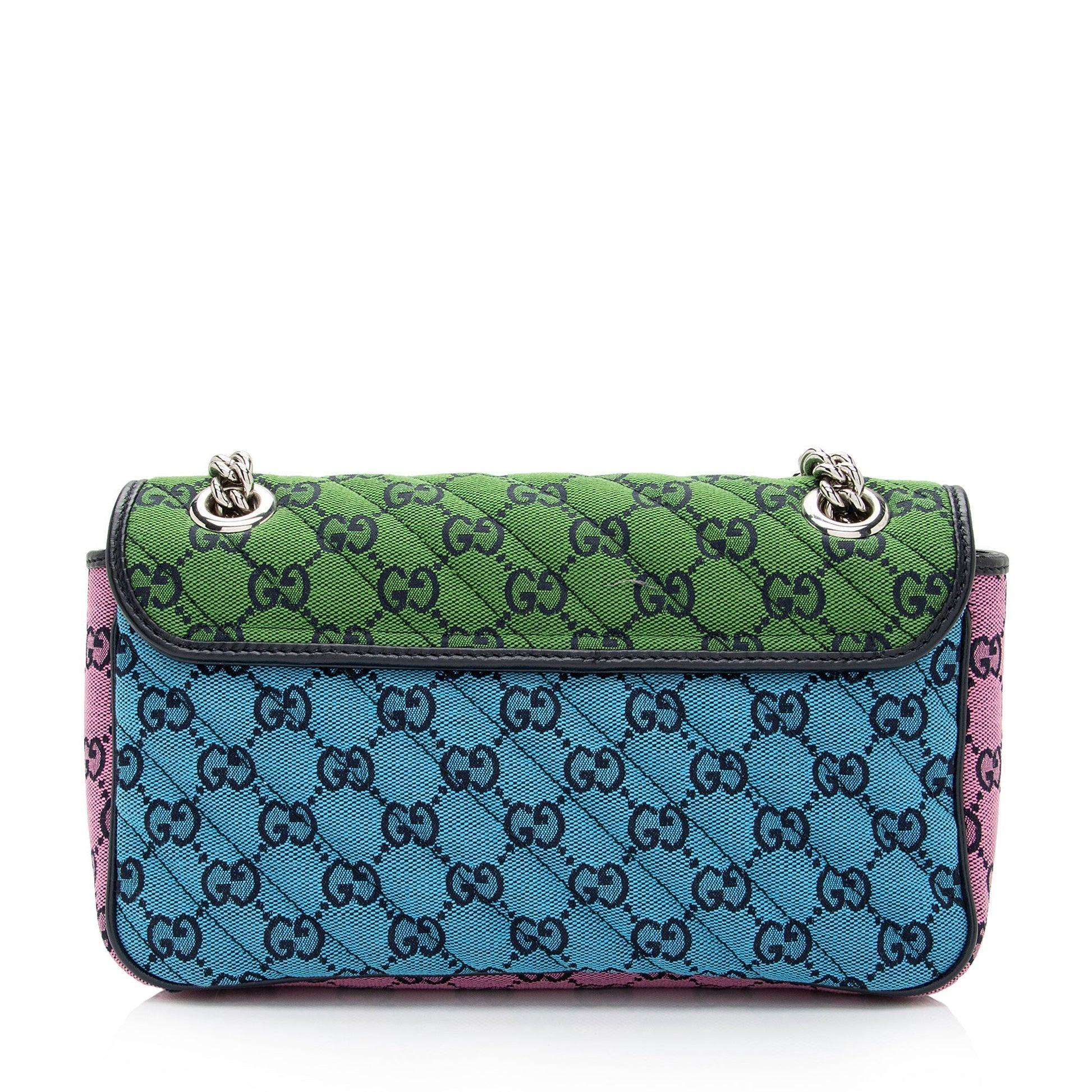 Gucci Multicolor GG Marmont Flap SHF-pRWNuq Matelasse Leather Canvas Black Crossbody Bag