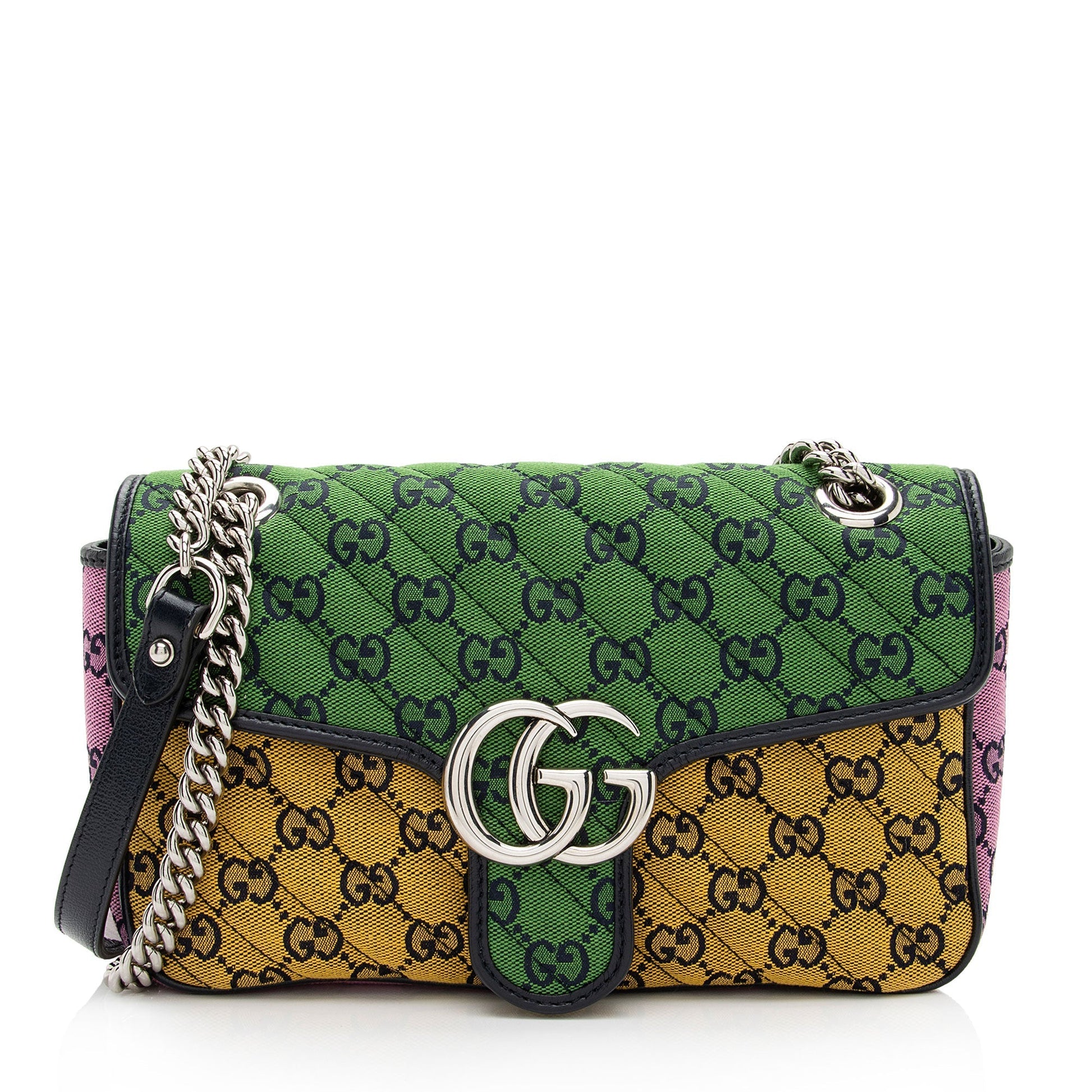 Gucci Multicolor GG Marmont Flap SHF-pRWNuq Matelasse Leather Canvas Black Crossbody Bag