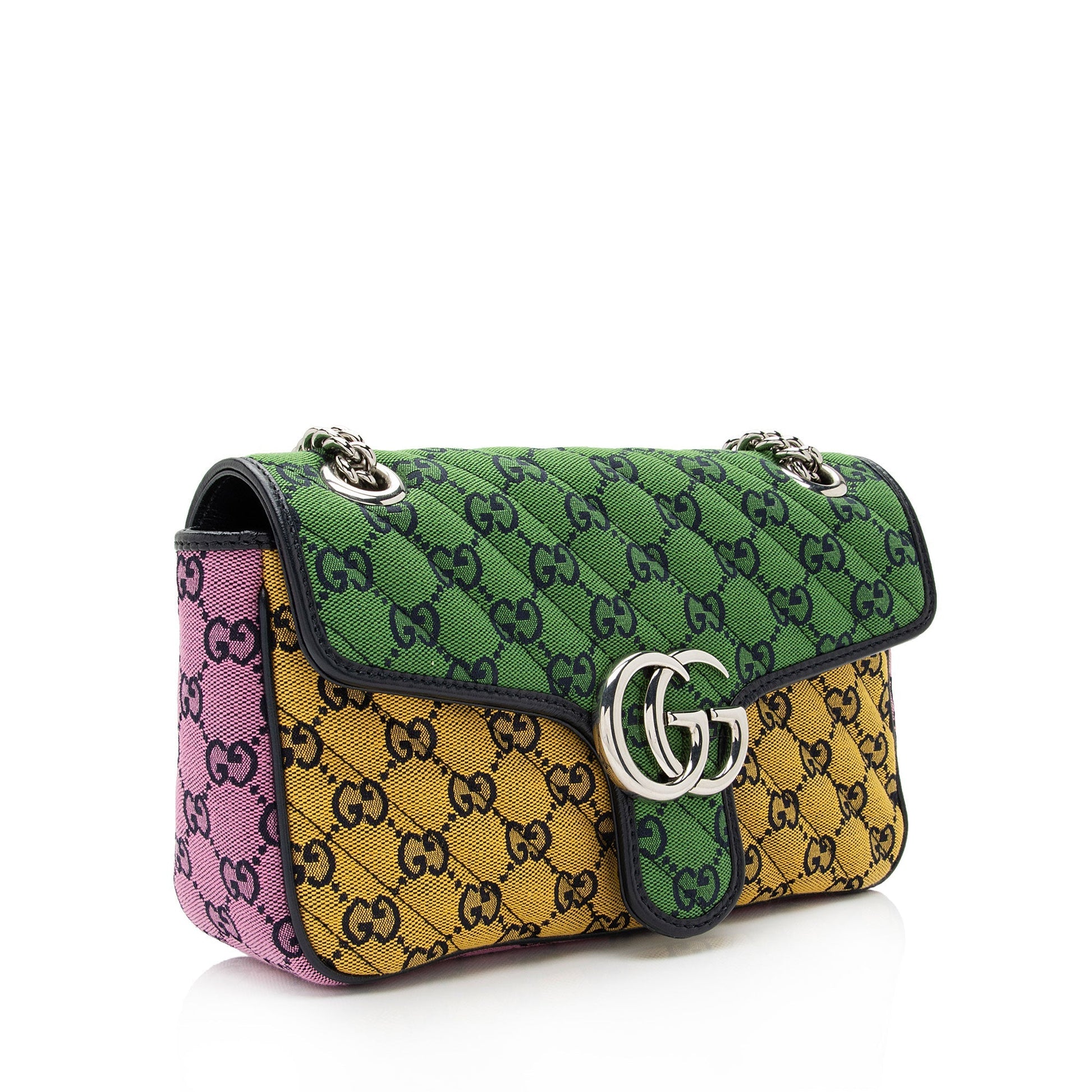 Gucci Multicolor GG Marmont Flap SHF-pRWNuq Matelasse Leather Canvas Black Crossbody Bag