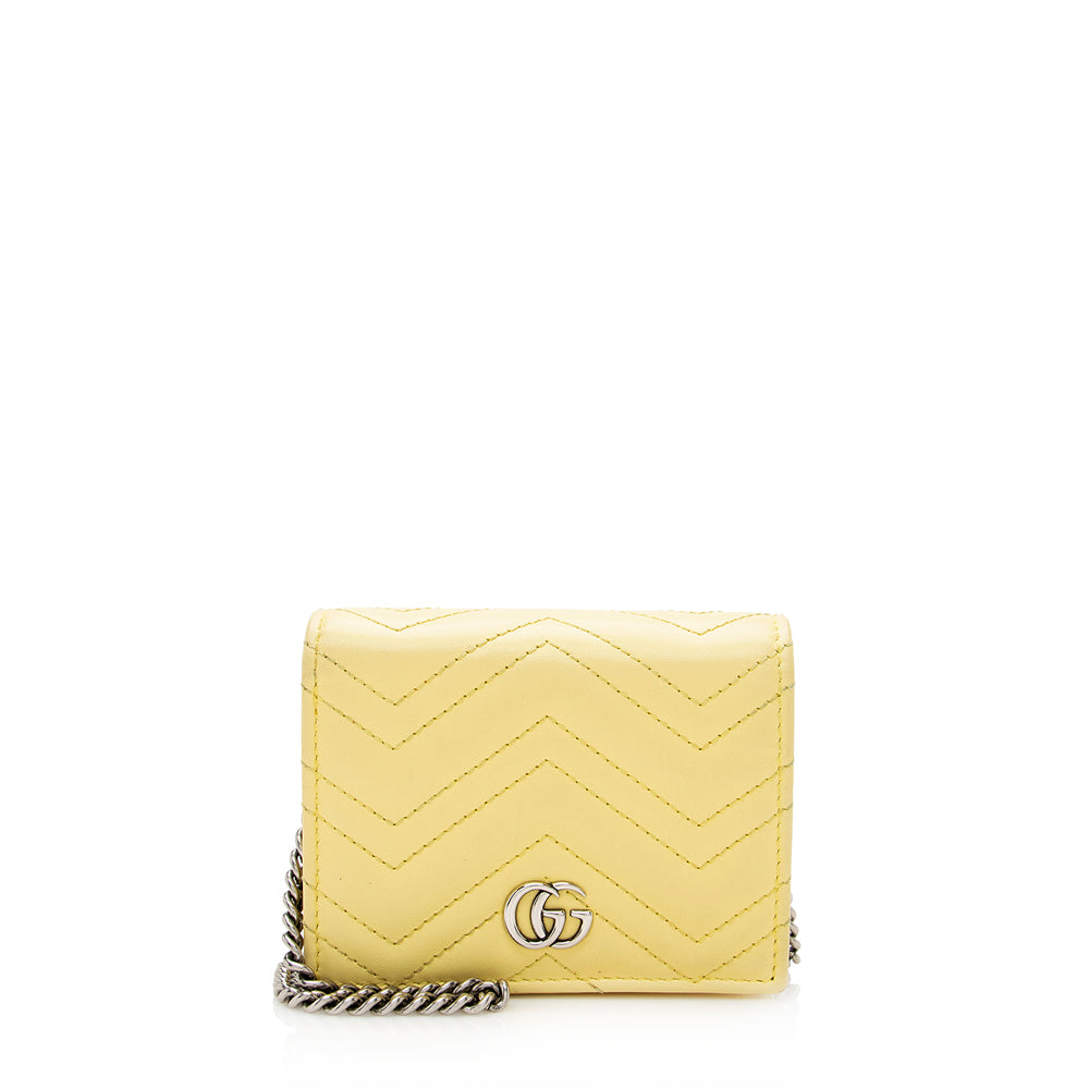 Gucci GG Marmont Card Case Wallet Matelasse Leather Chain Crossbody Bag