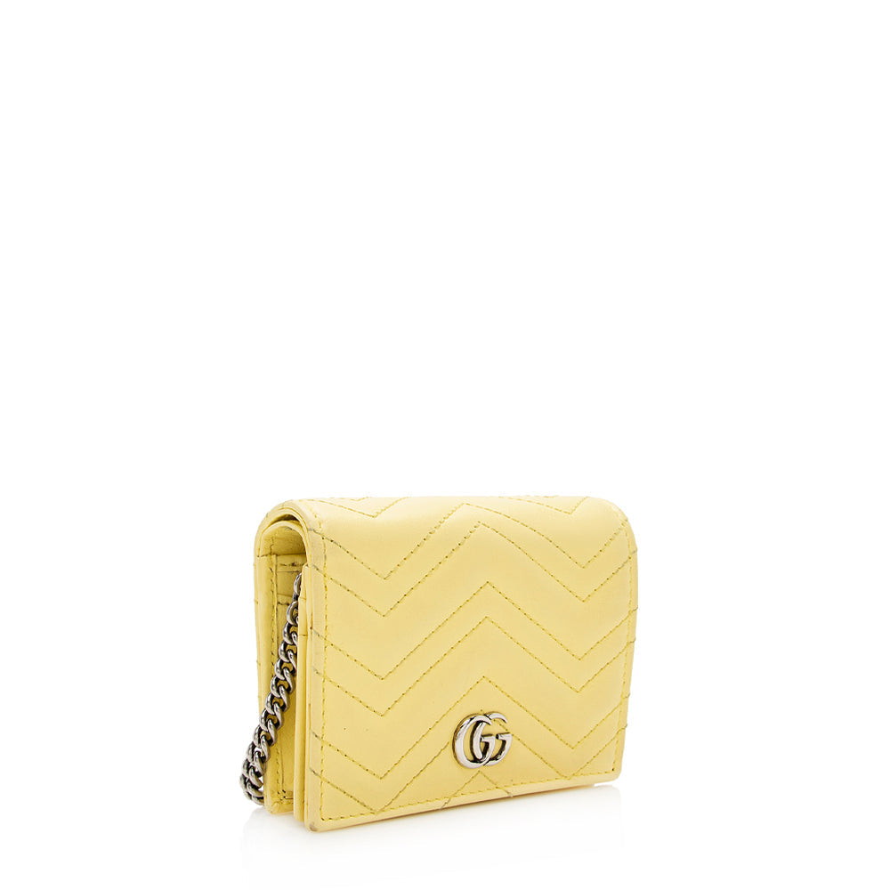 Gucci GG Marmont Card Case Wallet Matelasse Leather Chain Crossbody Bag
