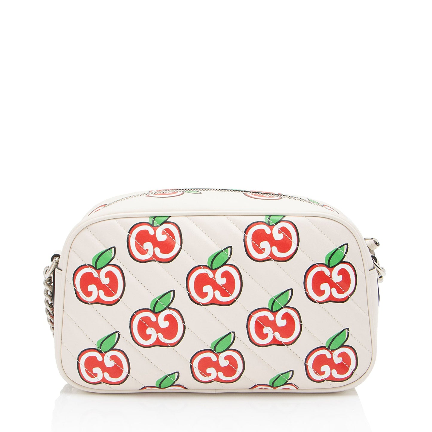 Gucci Apple GG Marmont Matelasse Leather White Red Crossbody Bag