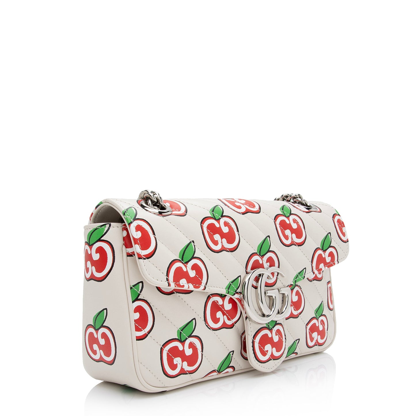 Gucci Apple GG Marmont SHF-RyDLUZ Matelasse Monogram Leather White Crossbody Bag