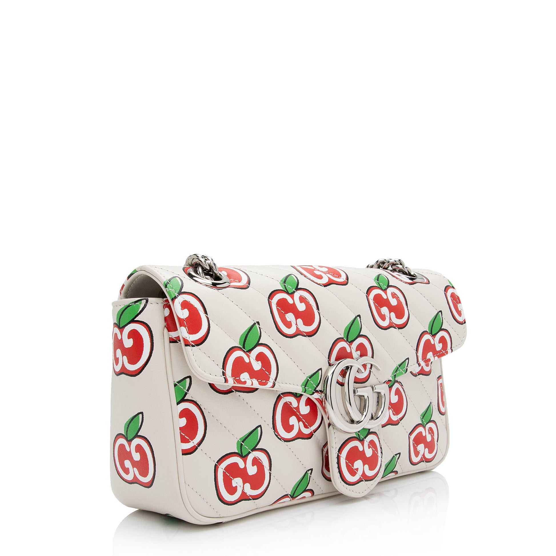 Gucci Apple GG Marmont SHF-RyDLUZ Matelasse Monogram Leather White Crossbody Bag