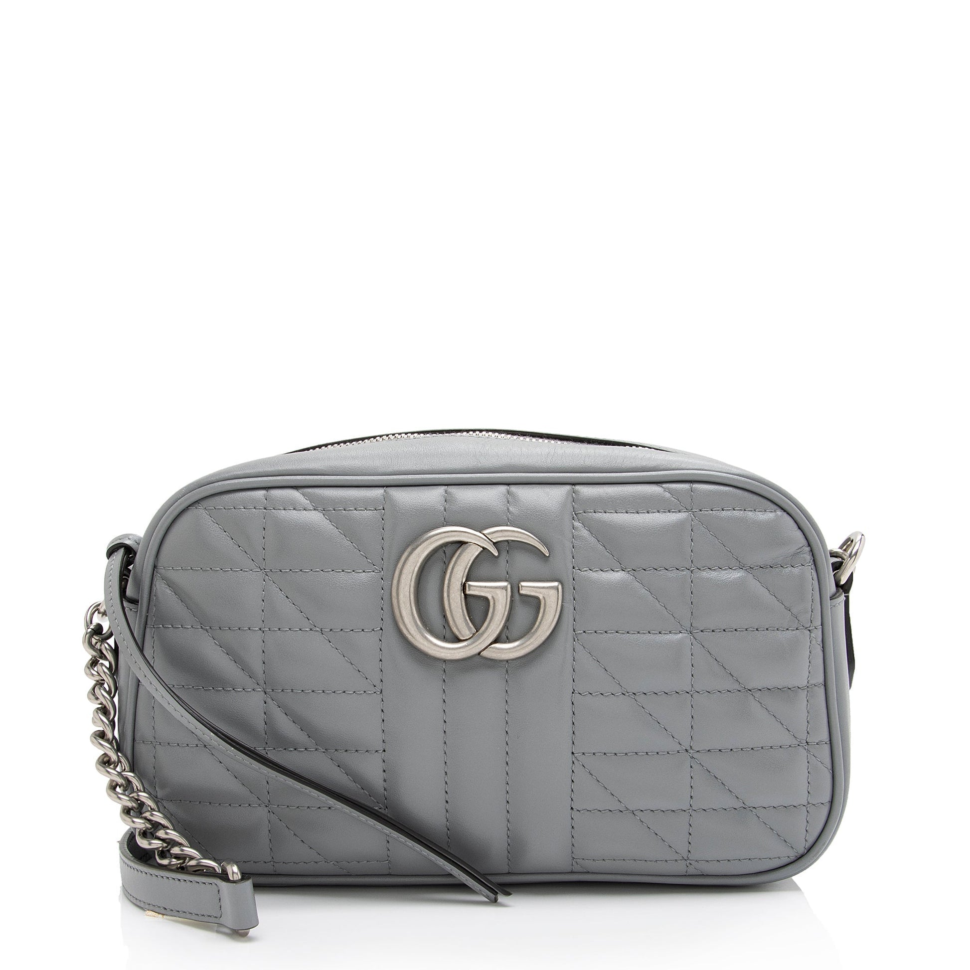 Gucci Aria GG Marmont SHF-ftU2zH Matelasse Leather Grey Small Crossbody Bag