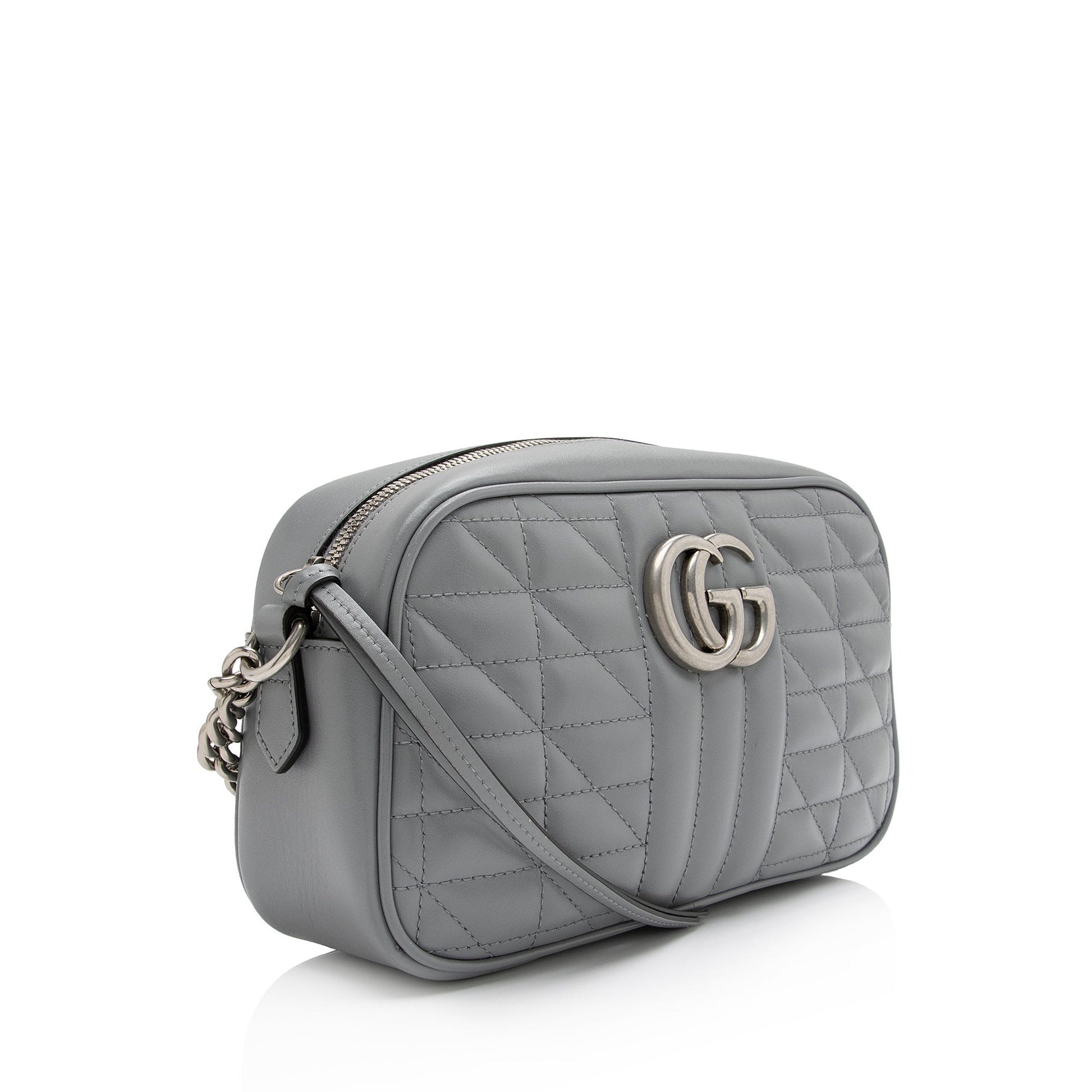 Gucci Aria GG Marmont SHF-ftU2zH Matelasse Leather Grey Small Crossbody Bag