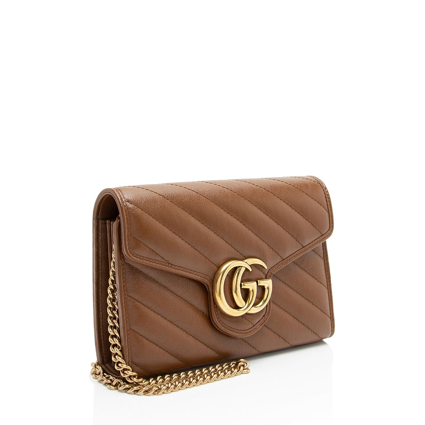 Gucci Diagonal Mattelasse GG Marmont Wallet Matelasse Leather Brown Mini Crossbody Bag