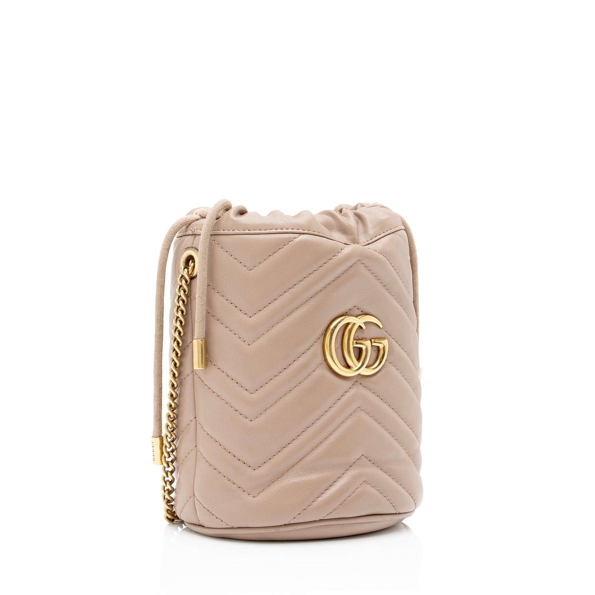Gucci GG Marmont 2.0 Bucket SHF-lPtWr7 Matelasse Leather Beige Pink Crossbody Bag