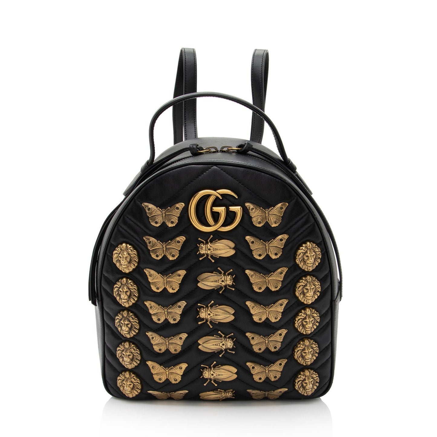 Gucci GG Marmont Animal Studs Backpack Matelasse Leather Black Shoulder Bag