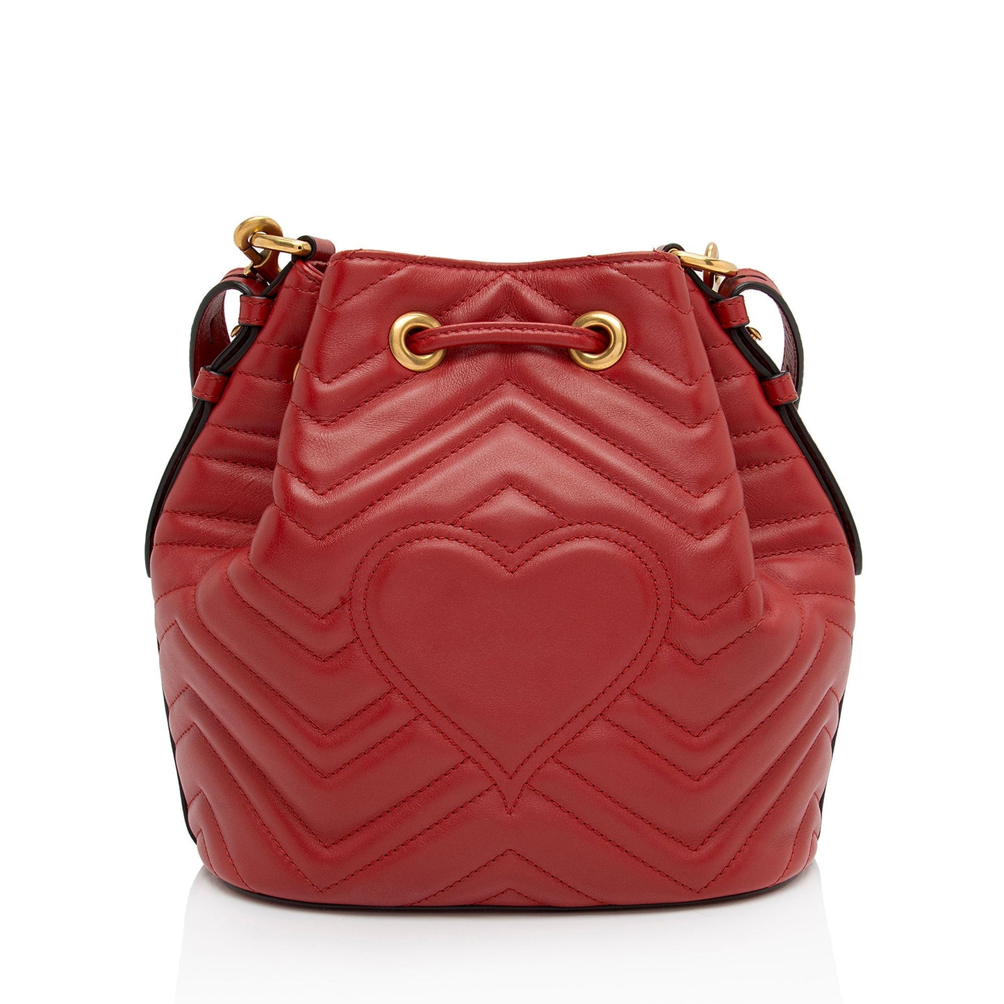 Gucci GG Marmont Bucket Matelasse Leather Nylon Red Crossbody Bag