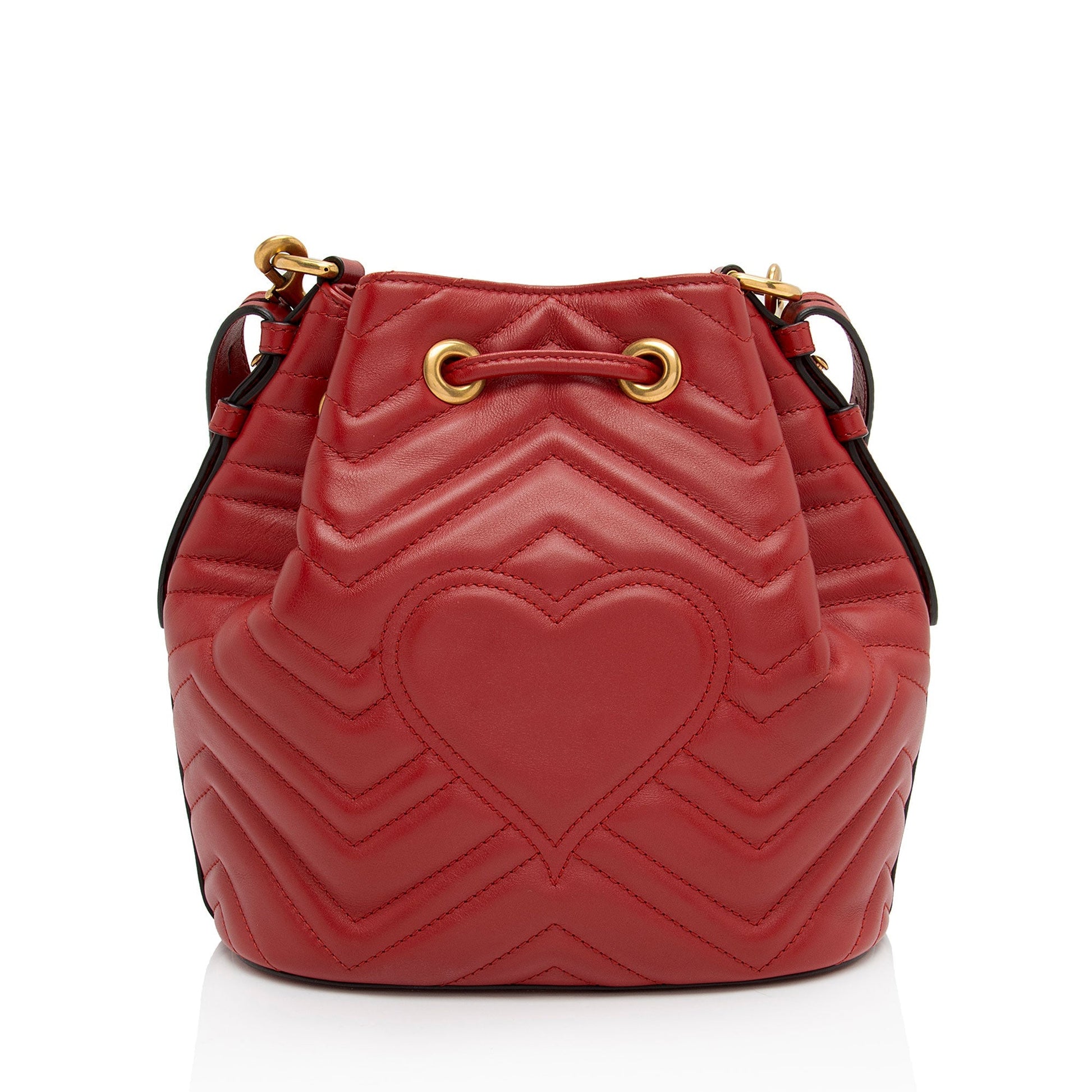 Gucci GG Marmont Bucket Matelasse Leather Nylon Red Crossbody Bag