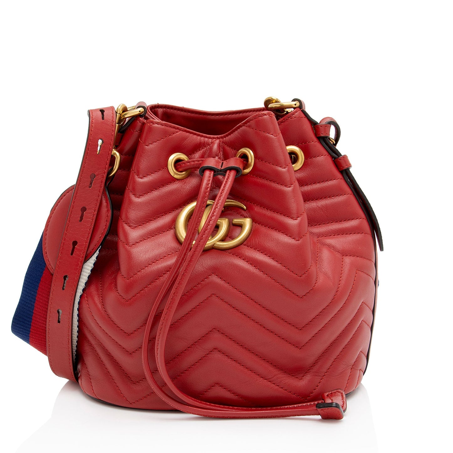 Gucci GG Marmont Bucket Matelasse Leather Nylon Red Crossbody Bag