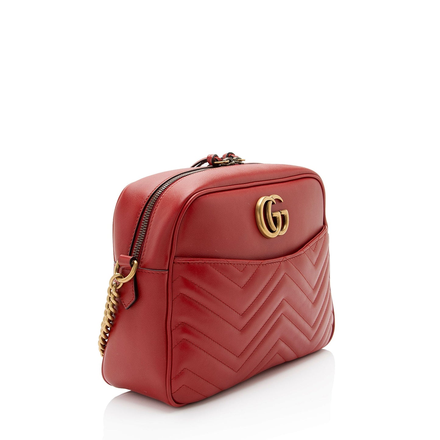 Gucci GG Marmont Chain SHF-a9tEkd Matelasse Leather Red Medium Crossbody Bag