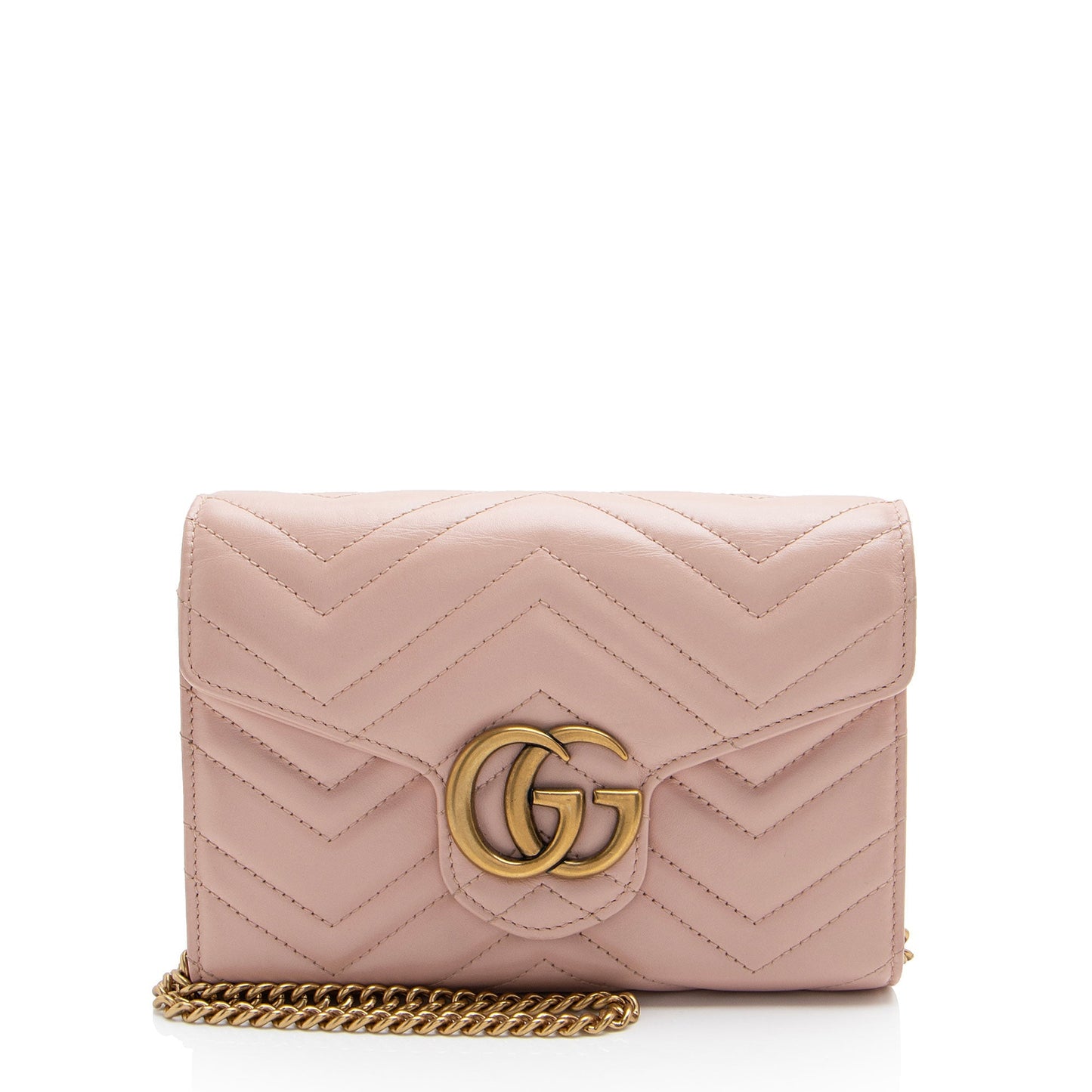 Gucci GG Marmont Wallet on Matelasse Leather Pink Chain Crossbody Bag