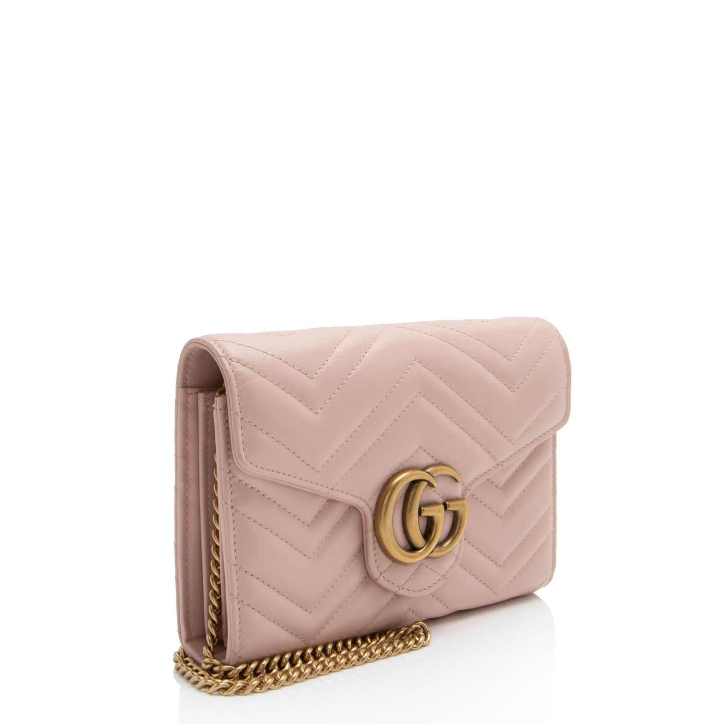 Gucci GG Marmont Wallet on Matelasse Leather Pink Chain Crossbody Bag