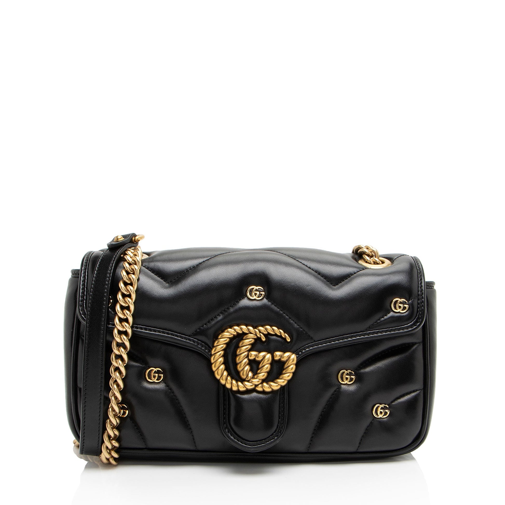 Gucci GG Marmont GG Studded Matelasse Leather Small Flap Crossbody Bag