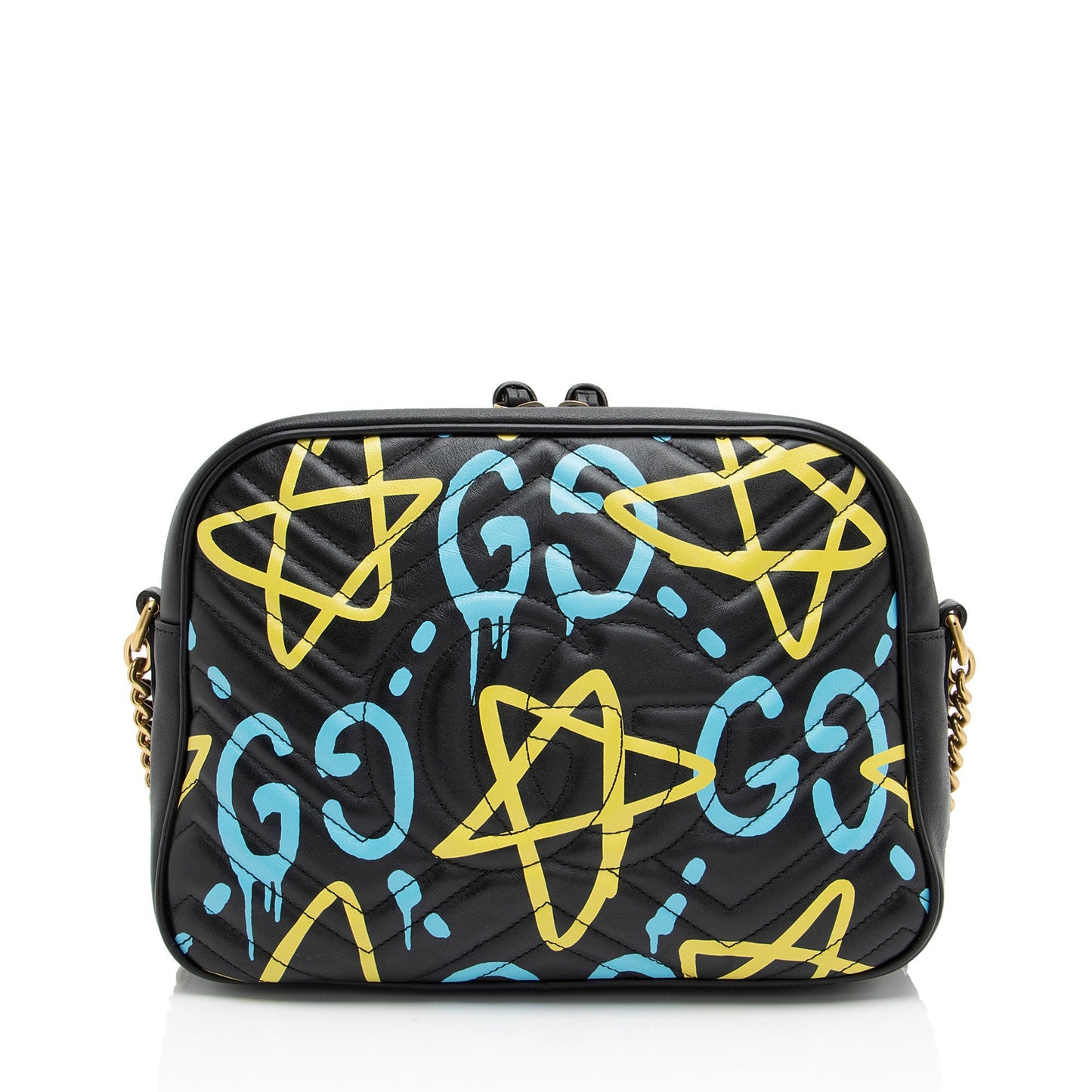 Gucci GG Marmont Ghost Camera Matelasse Leather Black Blue Crossbody Bag