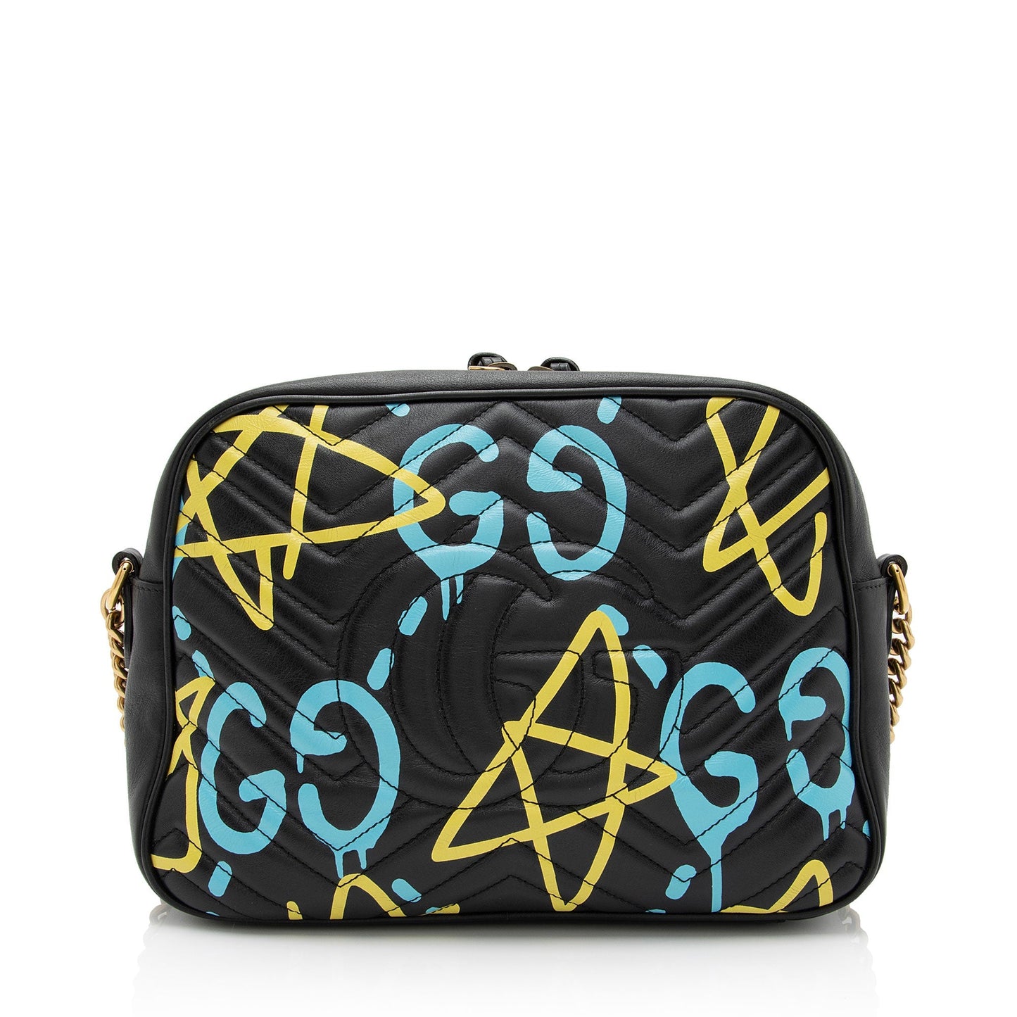 Gucci GG Marmont Ghost SHF-PG5oxV Matelasse Leather Black Blue Crossbody Bag