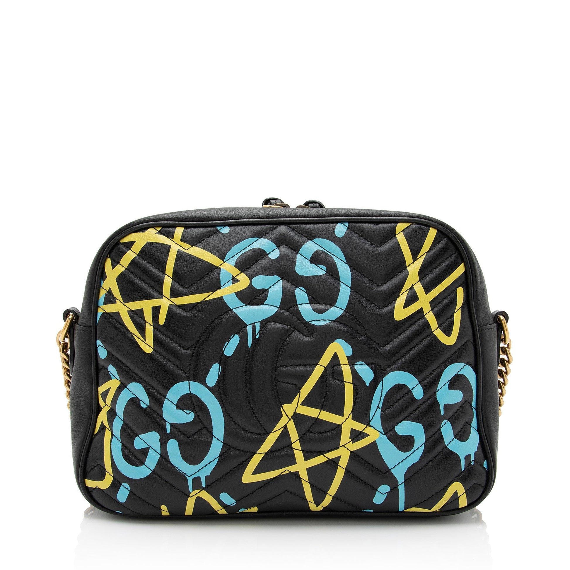 Gucci GG Marmont Ghost SHF-PG5oxV Matelasse Leather Black Blue Crossbody Bag