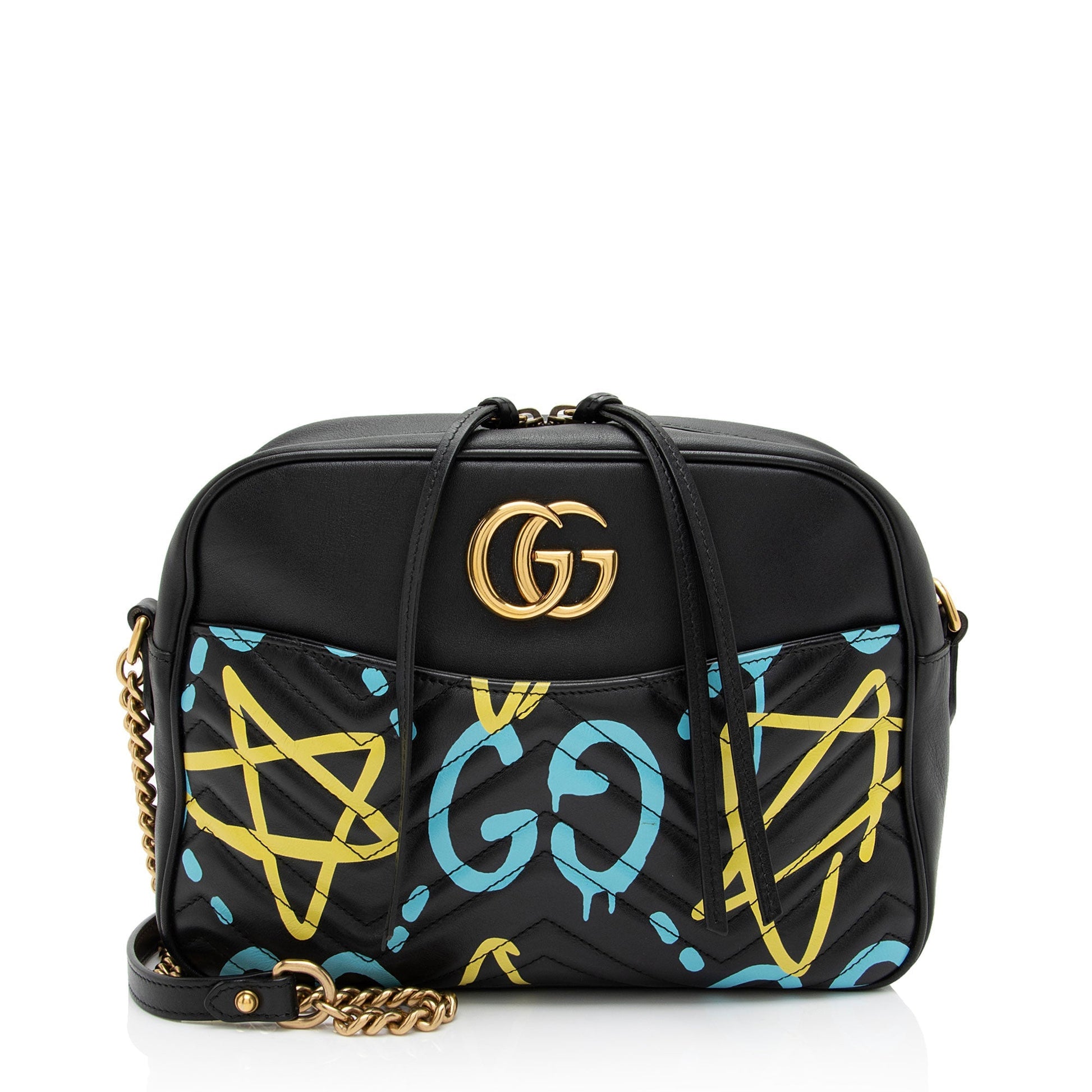 Gucci GG Marmont Ghost SHF-PG5oxV Matelasse Leather Black Blue Crossbody Bag