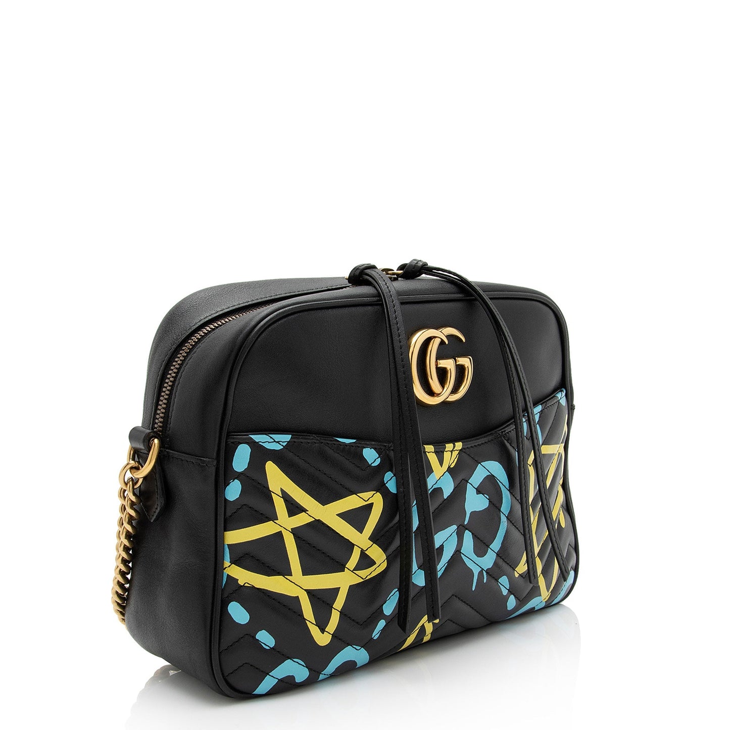 Gucci GG Marmont Ghost SHF-PG5oxV Matelasse Leather Black Blue Crossbody Bag