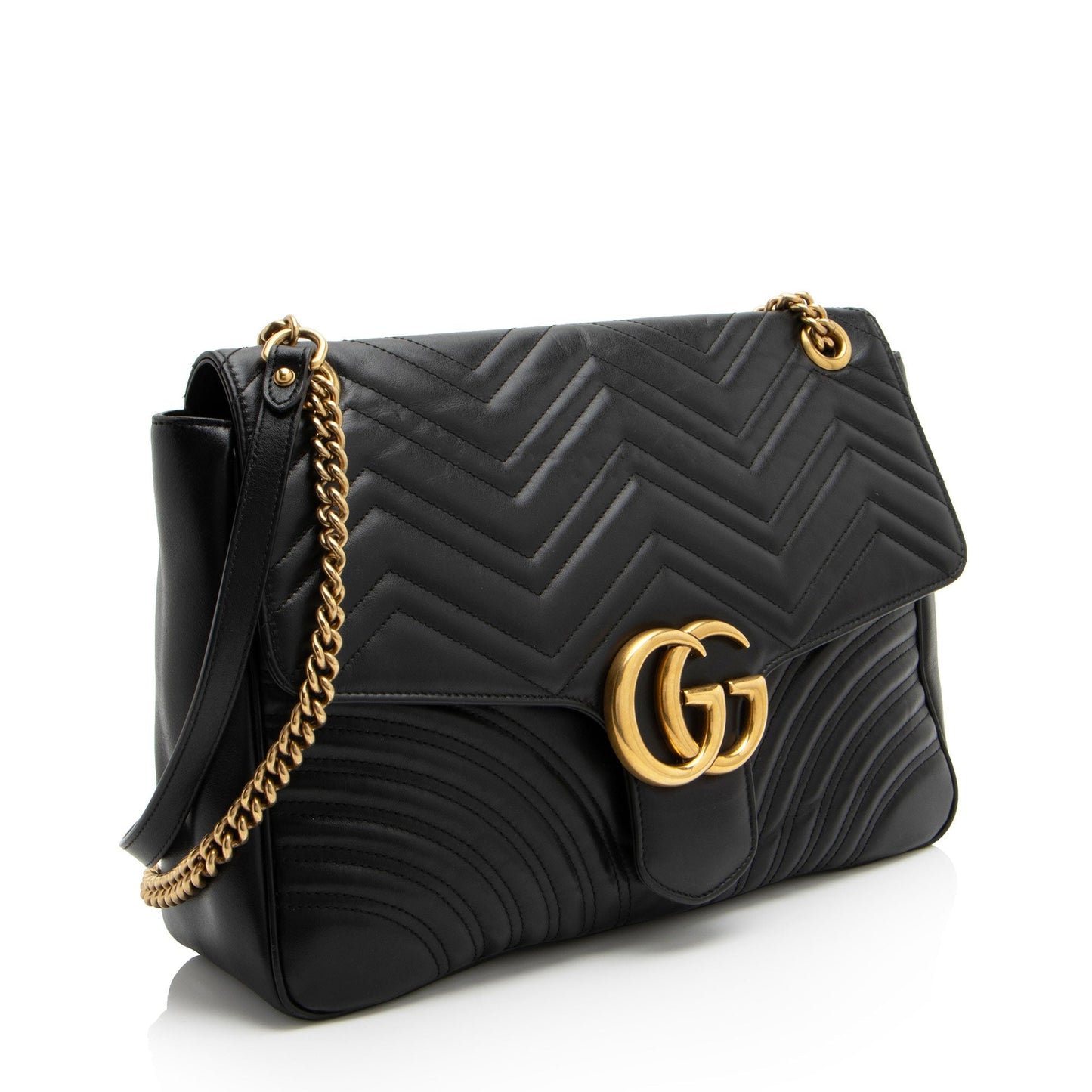 Gucci GG Marmont Flap Matelasse Leather Black Large Crossbody Bag