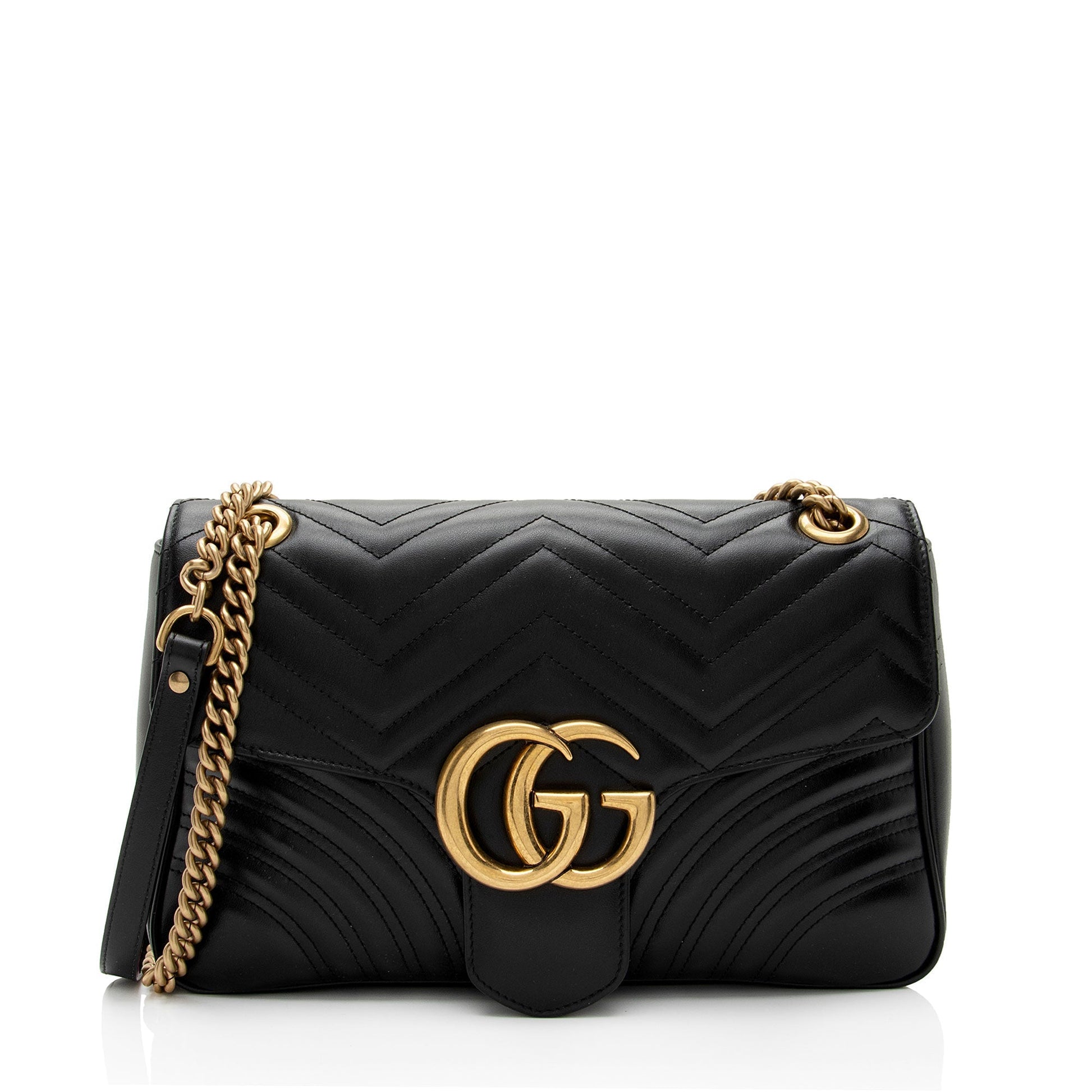Gucci GG Marmont Flap SHF-maxMO9 Matelasse Leather Black Medium Crossbody Bag