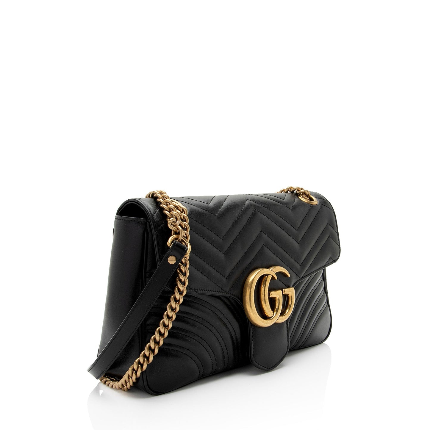 Gucci GG Marmont Flap SHF-maxMO9 Matelasse Leather Black Medium Crossbody Bag