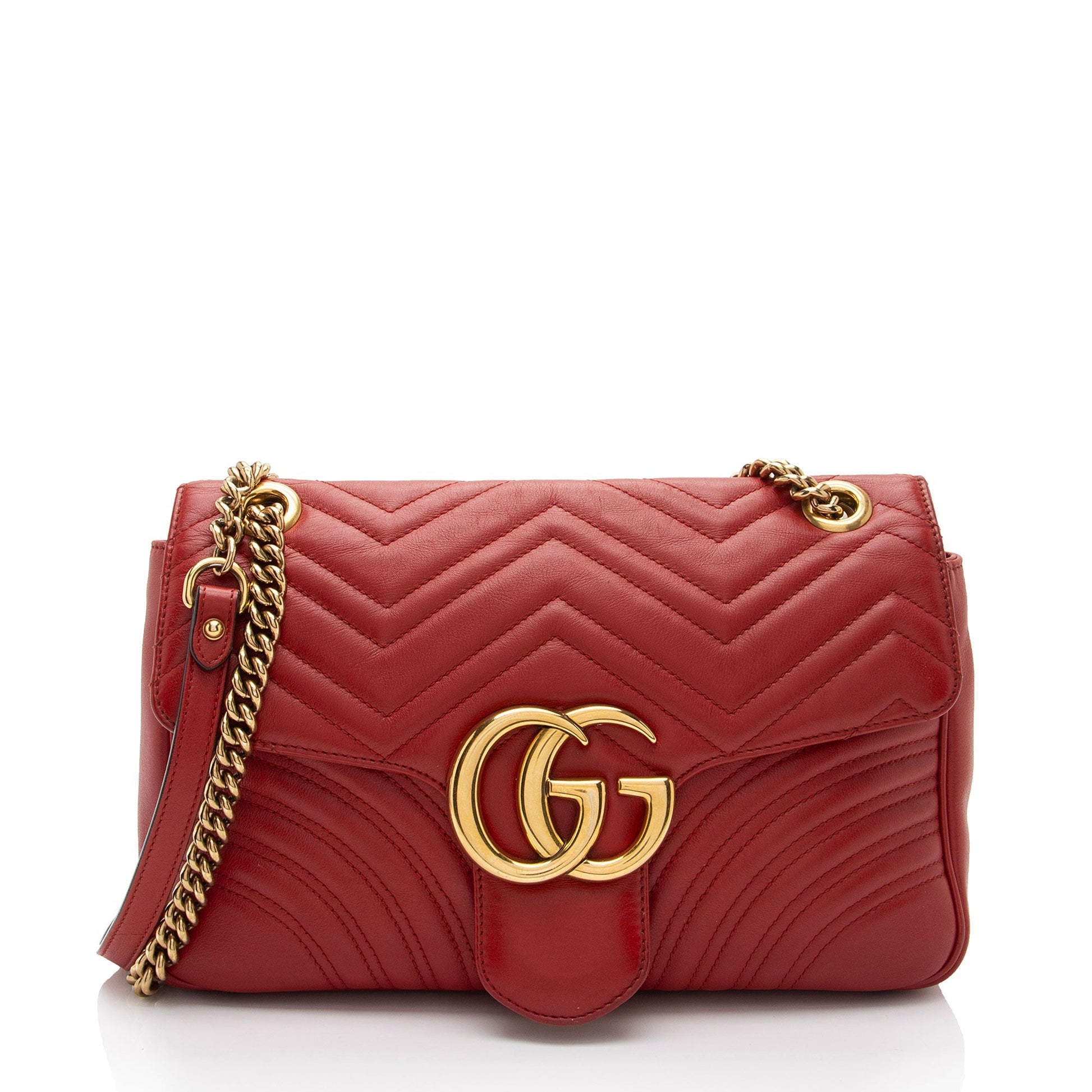 Gucci GG Marmont Flap Matelasse Leather Red Medium Crossbody Bag Shf Ucaefz