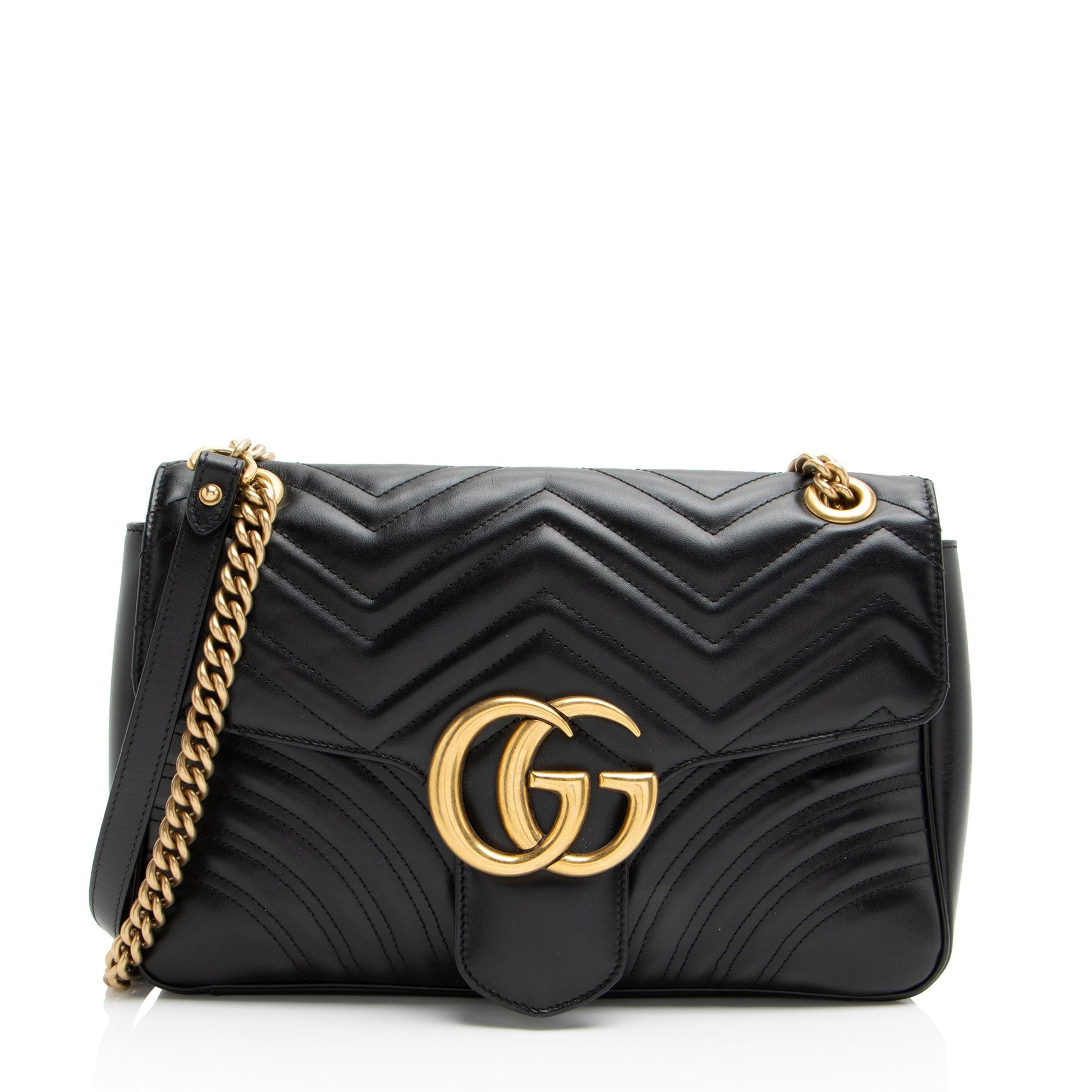 Gucci GG Marmont Flap SHF-d4o6xL Matelasse Leather Black Medium Crossbody Bag