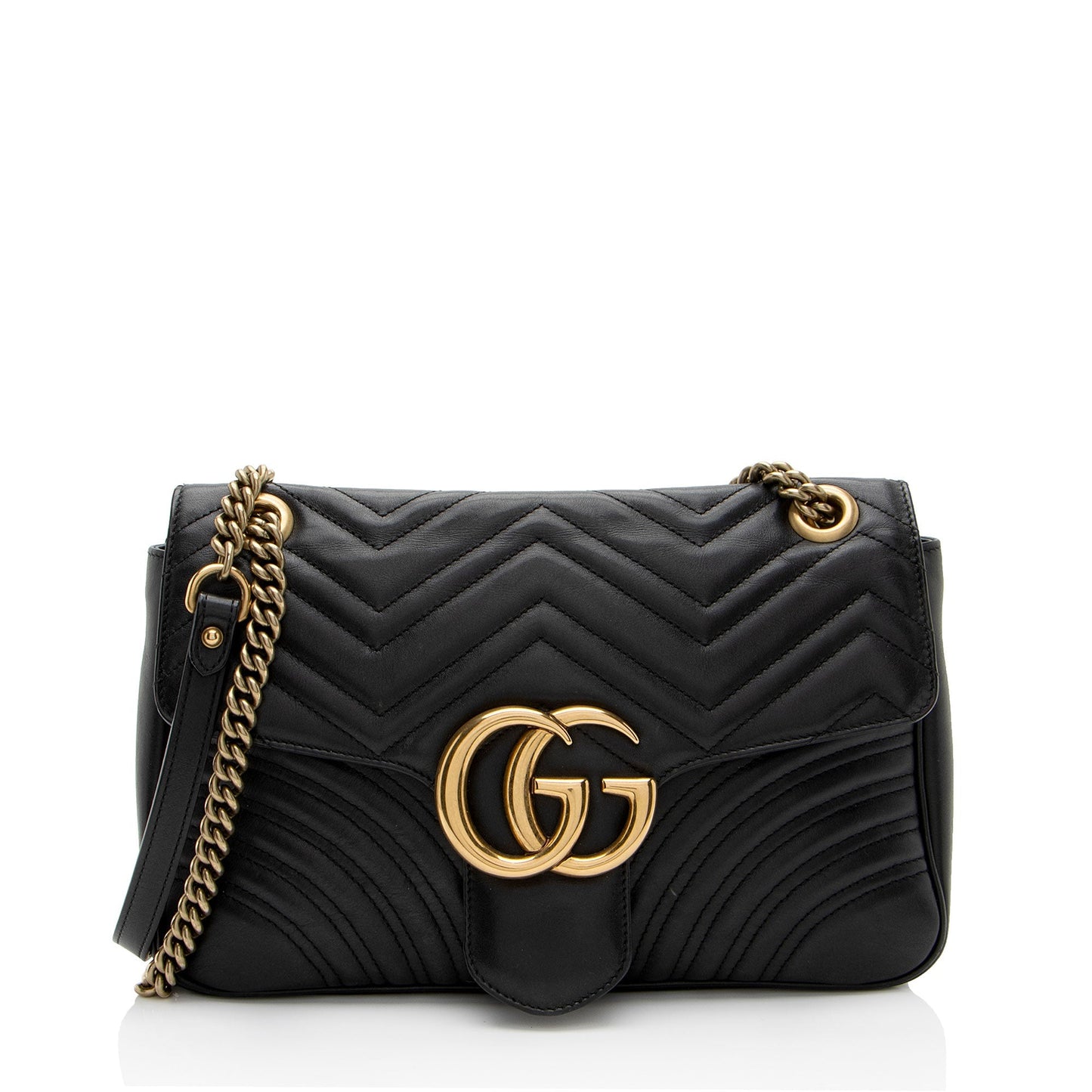 Gucci GG Marmont Flap Matelasse Leather Black Medium Crossbody Bag